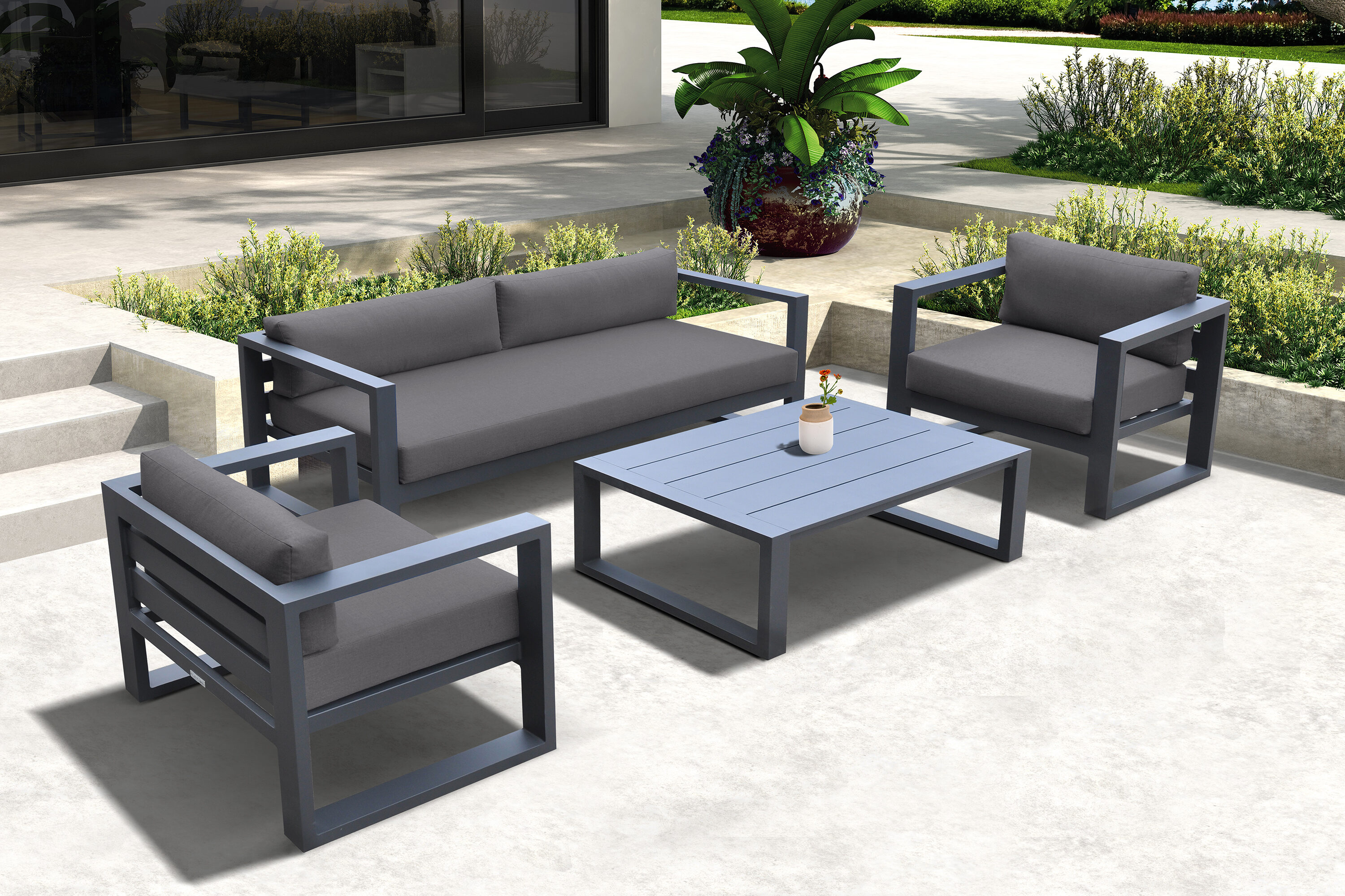 Armen Living SETODAEGR Aelani 4 -Piece Patio Sofa Conversation Set with Gray Cushions