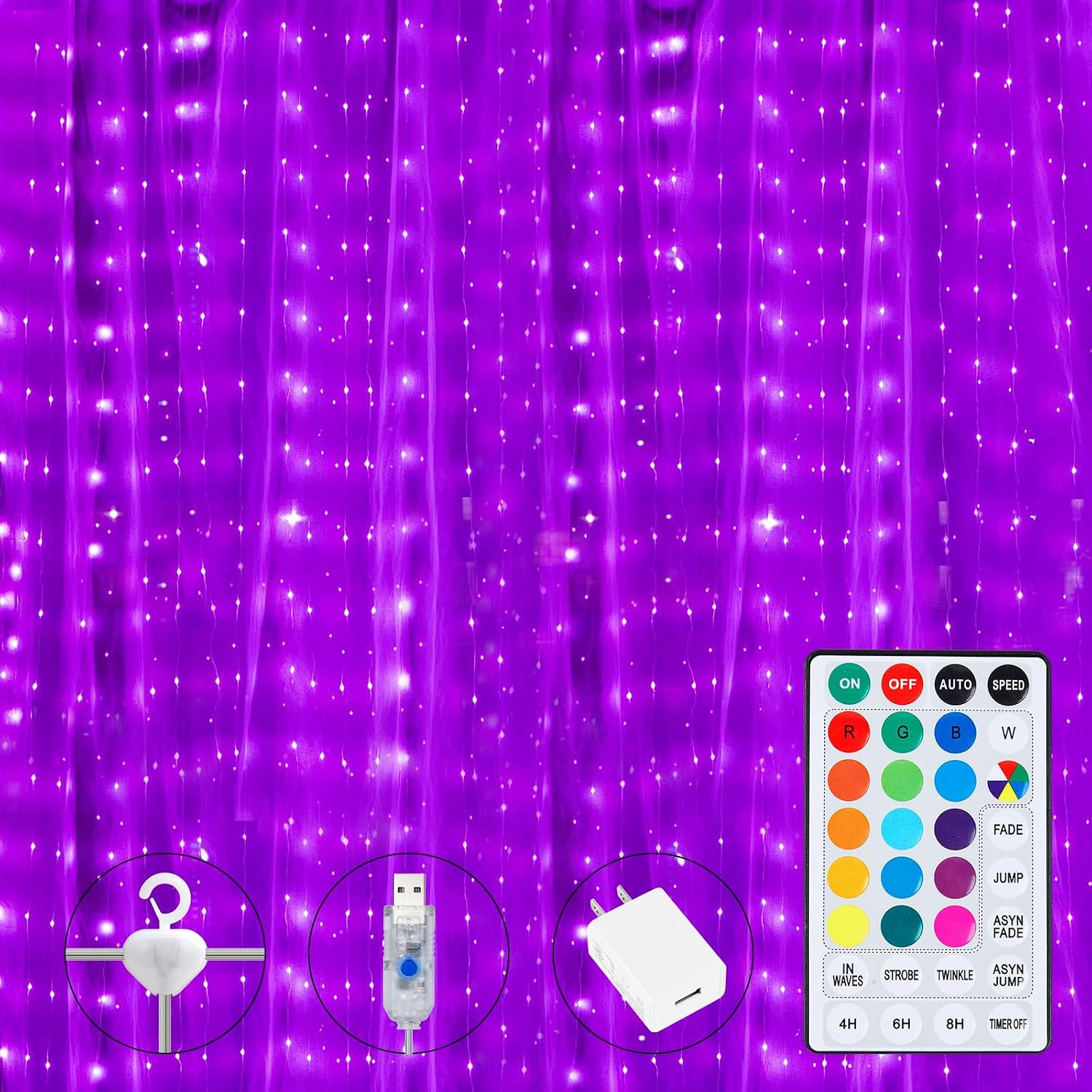 Segrass 250 LED Curtain String Lights 9.8 x 8.8 Ft 16 Color Changing 7 Modes Twinkle Fairy Lights with Remote USB Powered Indoor Outdoor Backdrop Wall Hanging