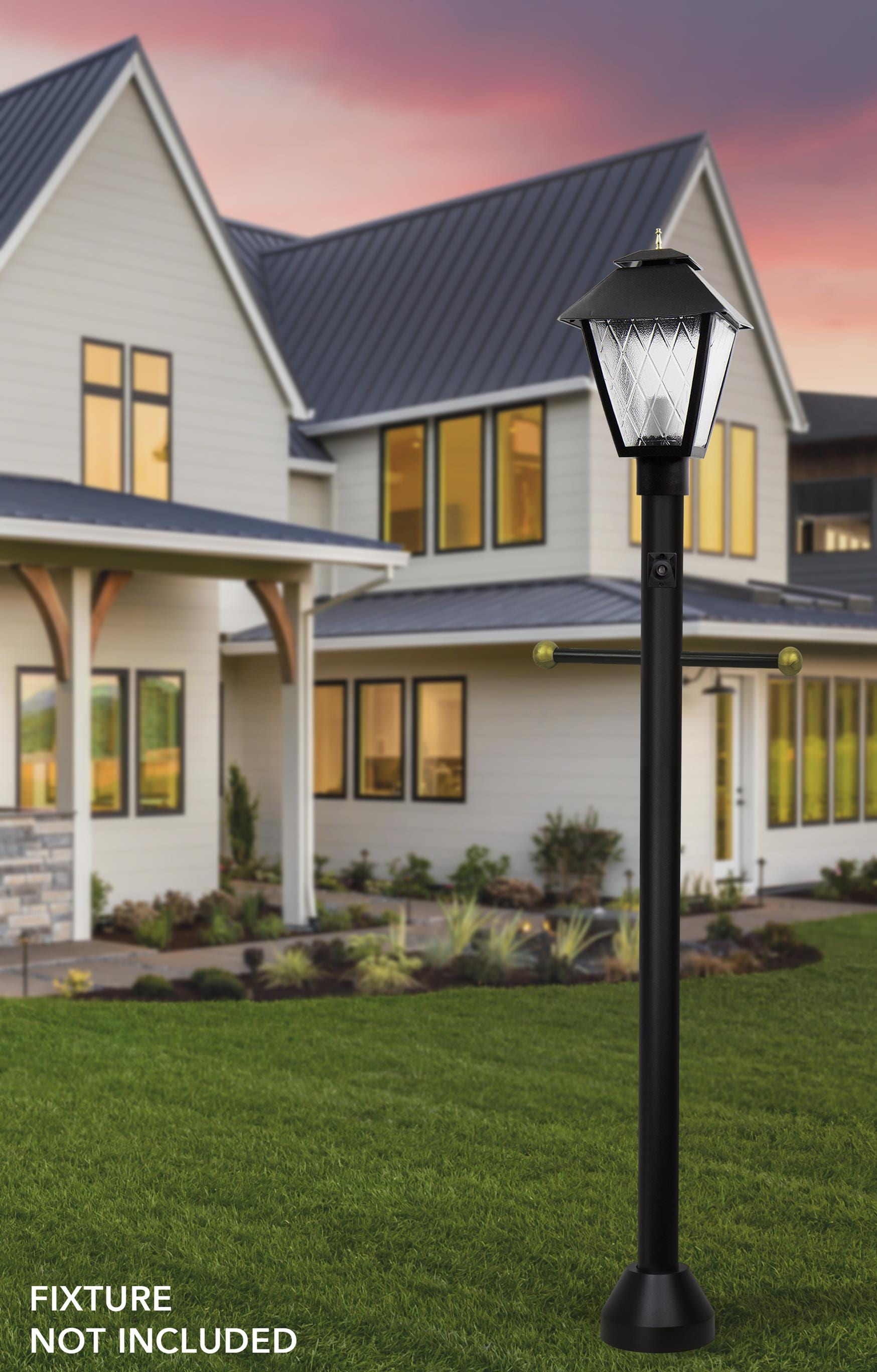 Black 6 ft. Aluminum Outdoor Lamp Post with Cross Arm and Dusk-to-Dawn Photocell