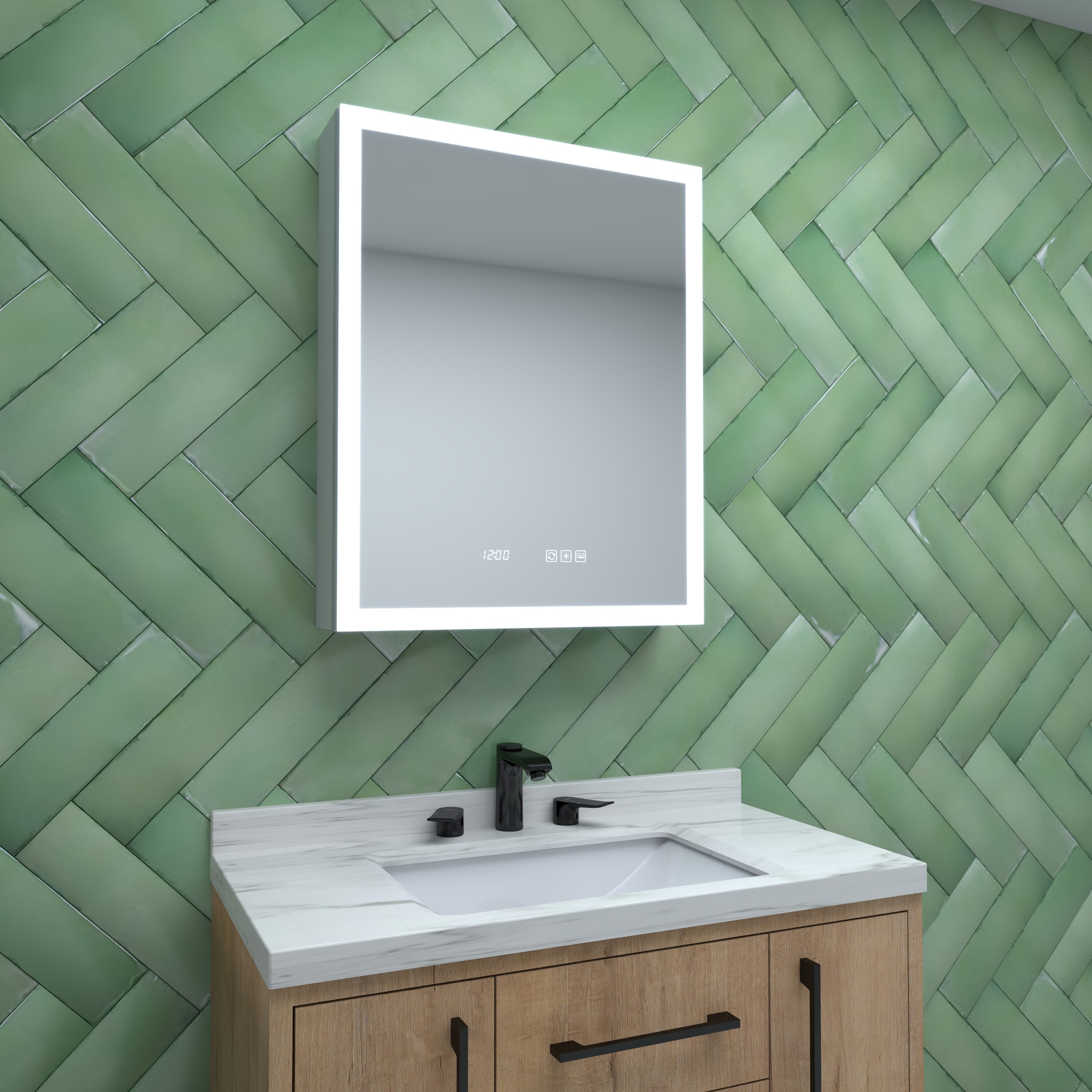 Royal Guard LMC2430-6R Clean 24-in x 30-in Lighted LED Fog Free Surface/Recessed Mount Silver Mirrored Rectangle Soft Close Medicine Cabinet with Outlet