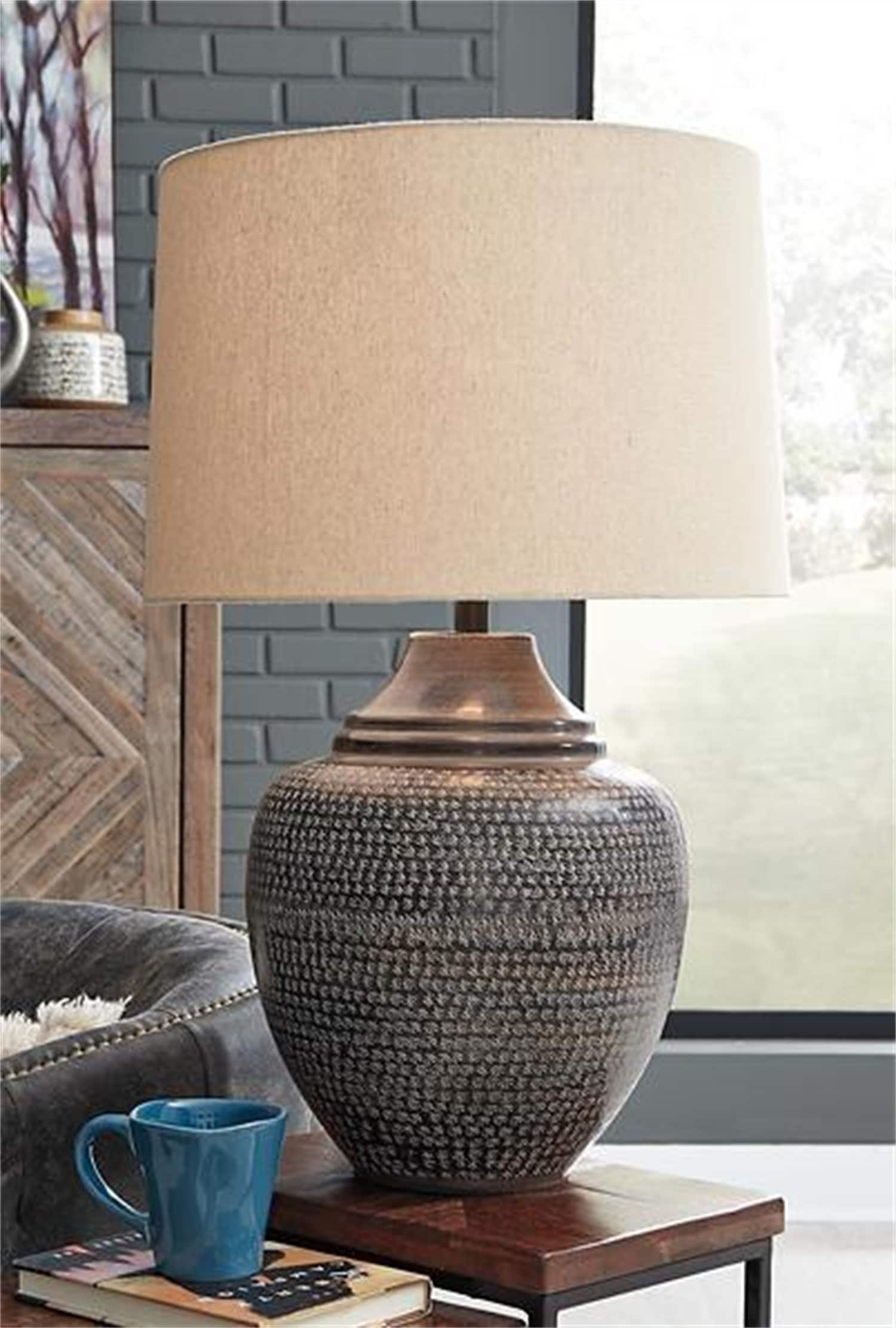 DEELIGHT B0346LJW0964-ZY Table Lamp Brown 3-way Table Lamp with Fabric Shade