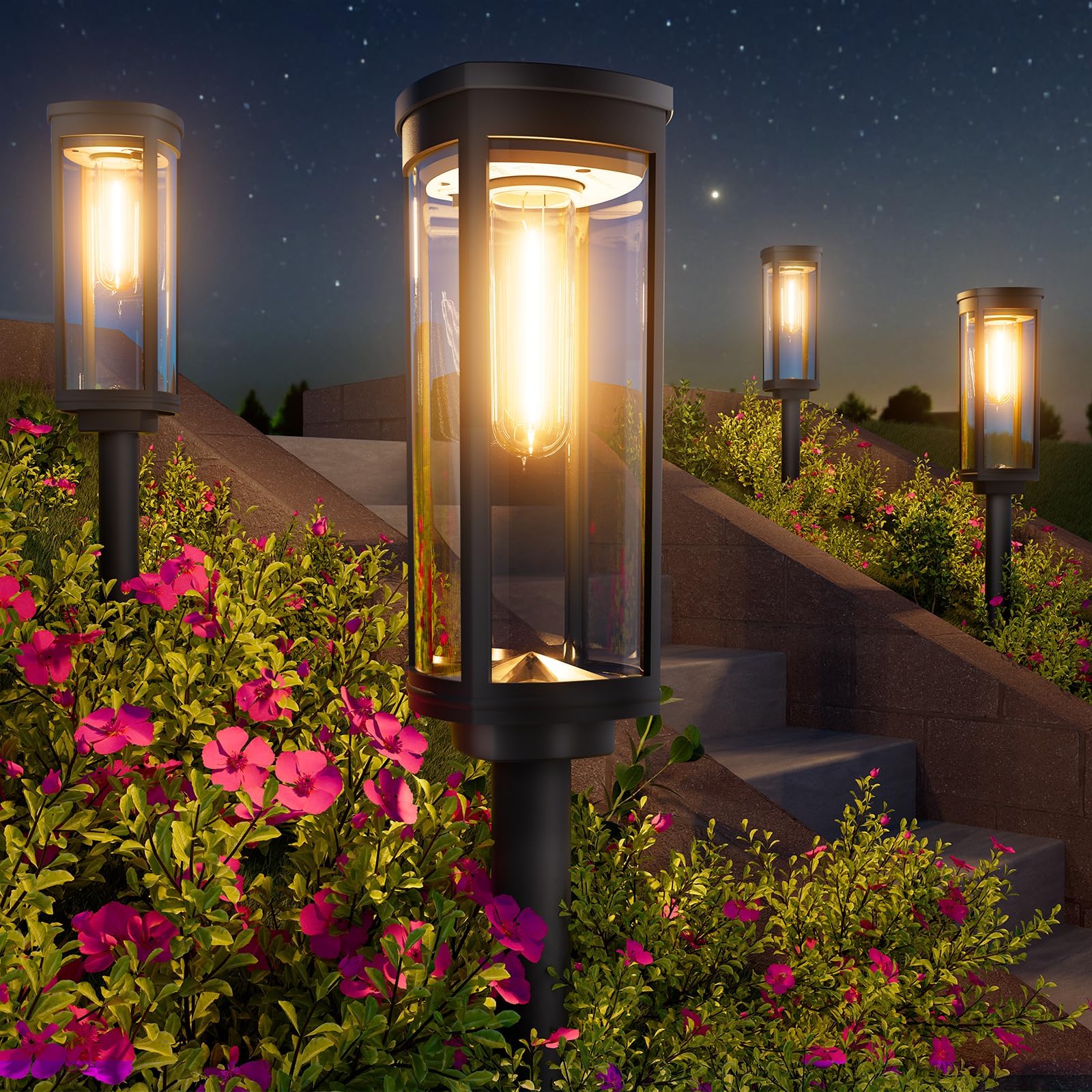Aoibox  8 Pack Solar Pathway Lights Outdoor IP65 Waterproof Auto On Off Warm White Landscape Lighting for Lawn Patio Walkway Driveway