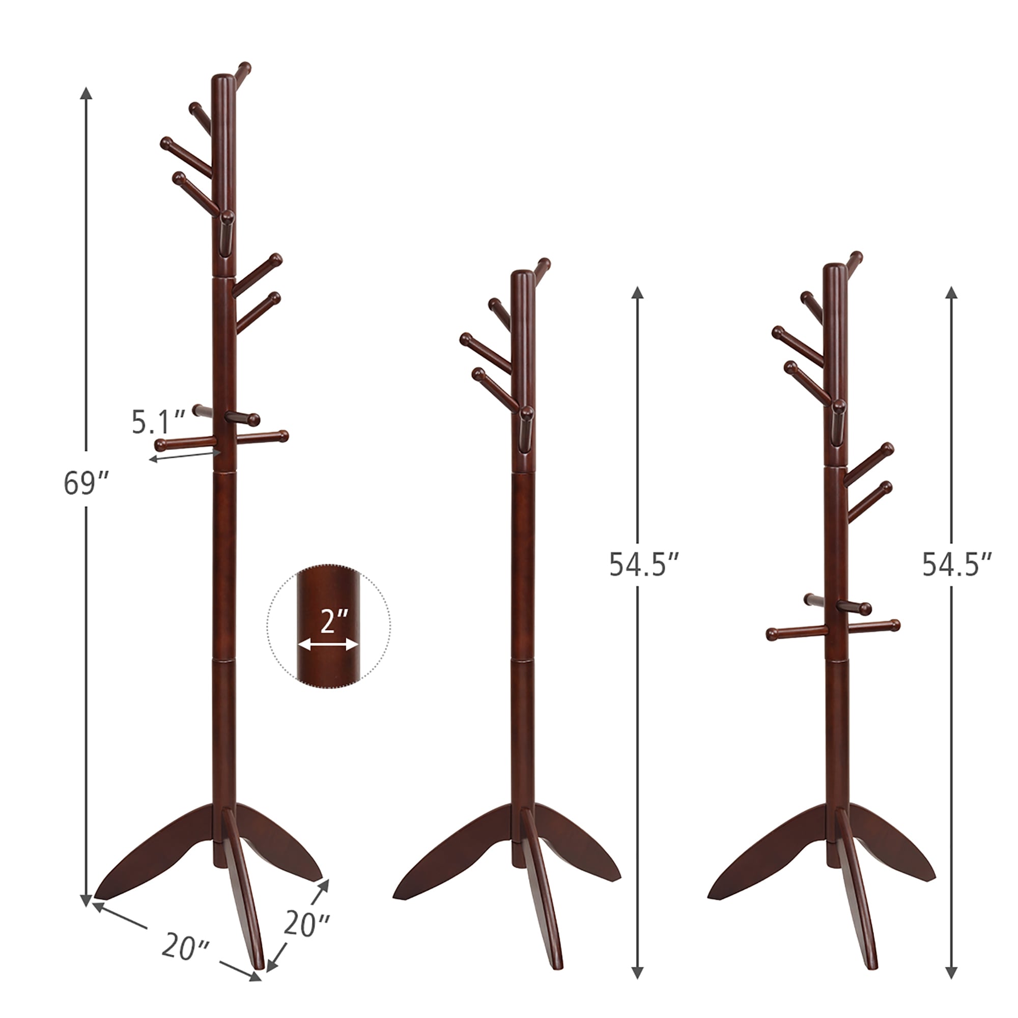 Goplus Wooden Coat Rack Entryway Hall Tree 2 Heights w/11 Hooks Walnut ...