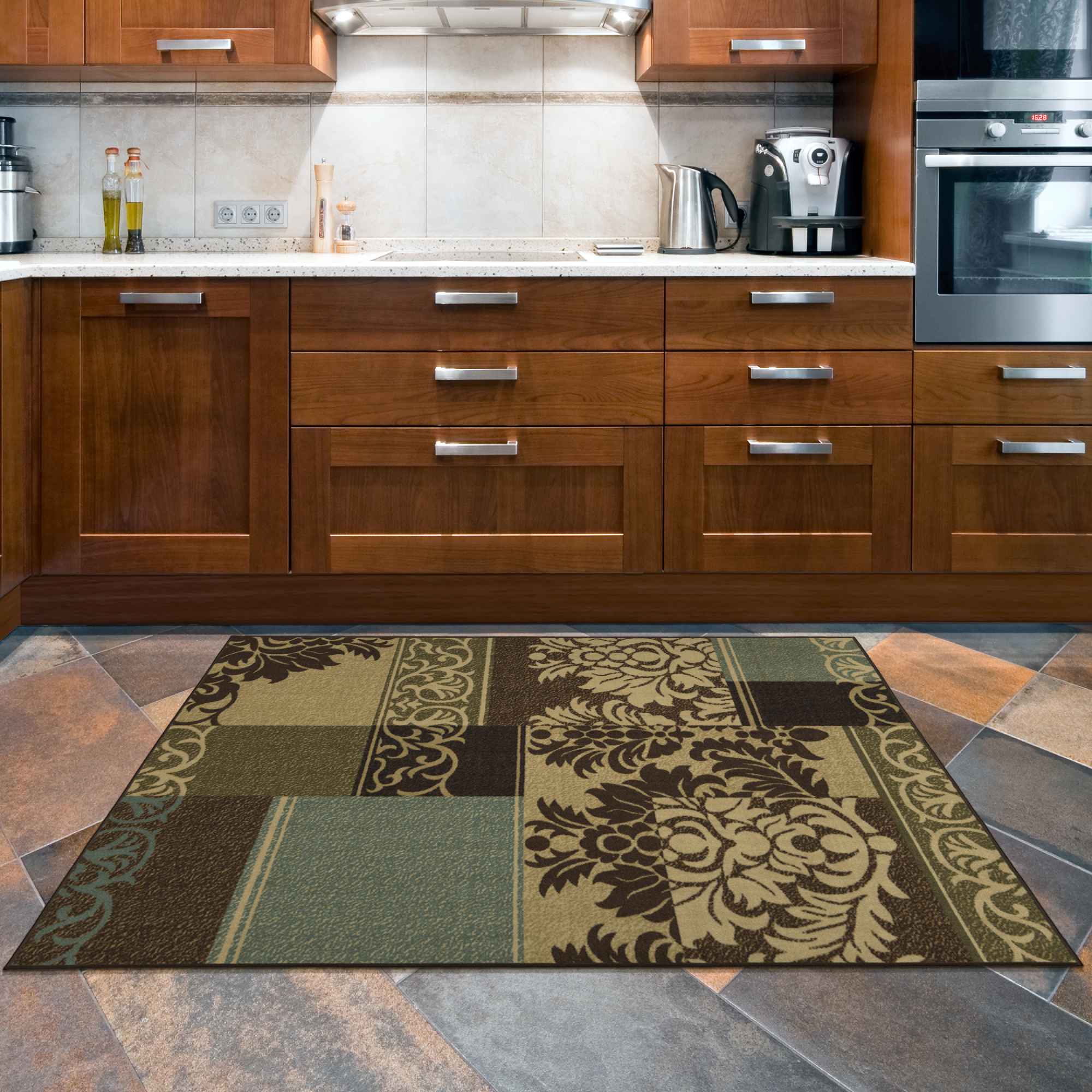 Ottomanson Classics 3 x 5 Brown/Green Indoor Damask Oriental Area Rug ...