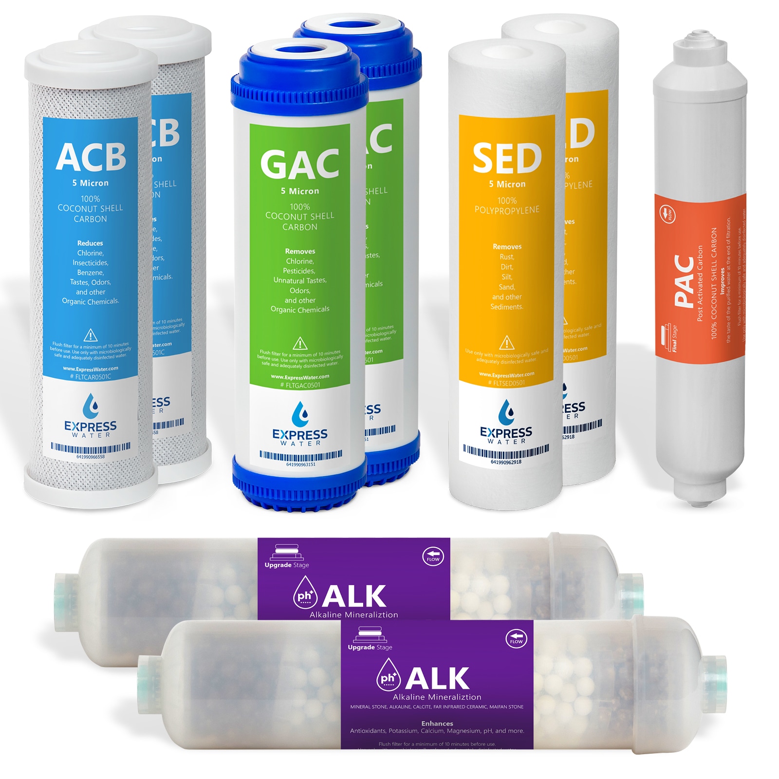 Express Water FLTSETALK09Q FLTSETALK09Q 1 Year Alkaline Reverse Osmosis Filter Set Alkaline Under sink Replacement Filter 9 -Pack