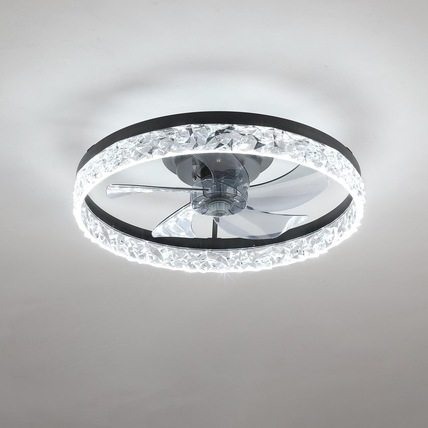 SINOFURN 20-in Black Color-changing Indoor Flush Mount Ceiling Fan 