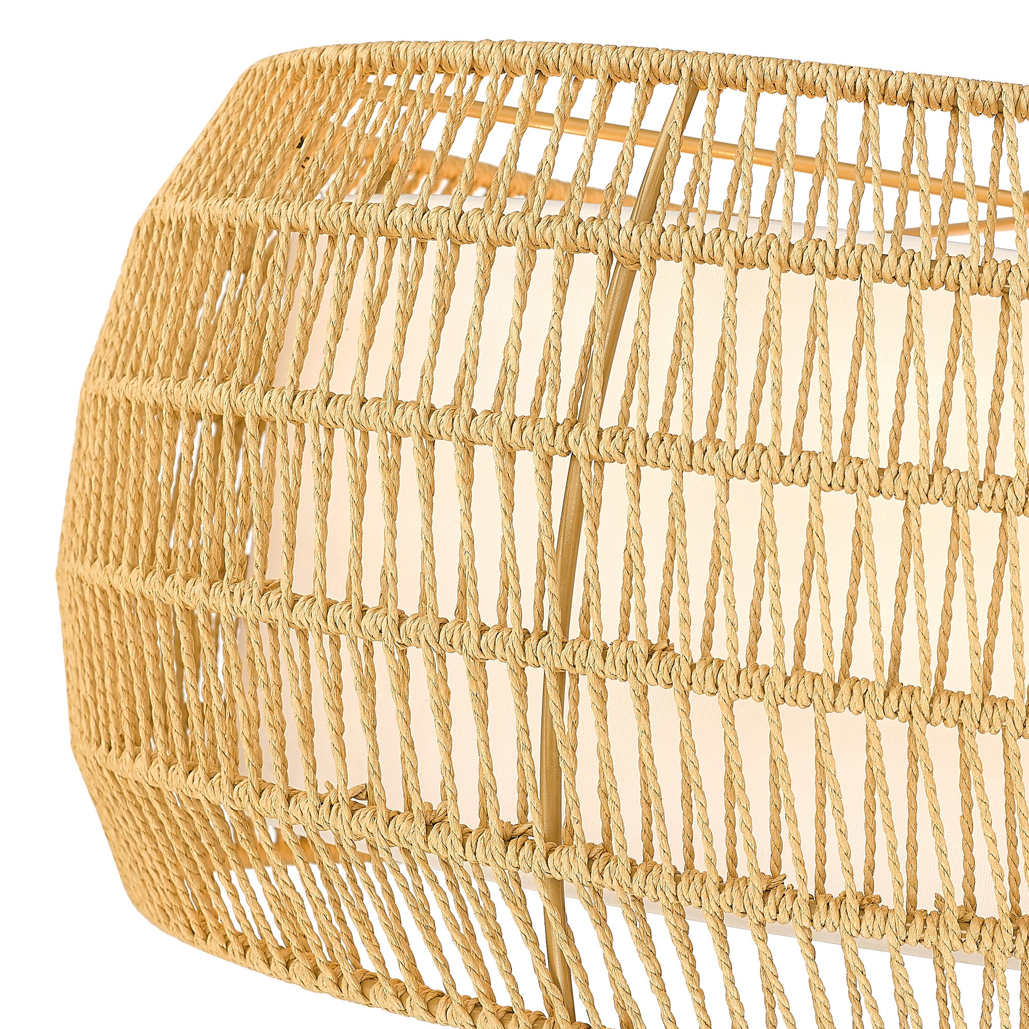 Natural Rattan and Black Steel 6-Light Drum Chandelier