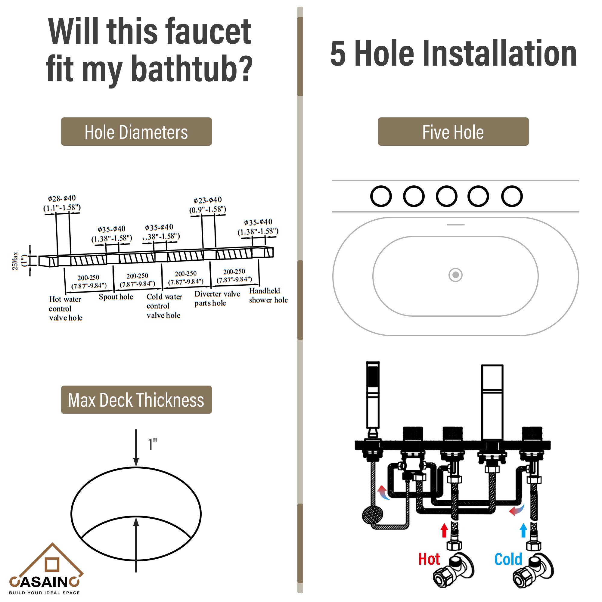 CASAINC TC14-CP Roman-Tub-Faucets - View #12