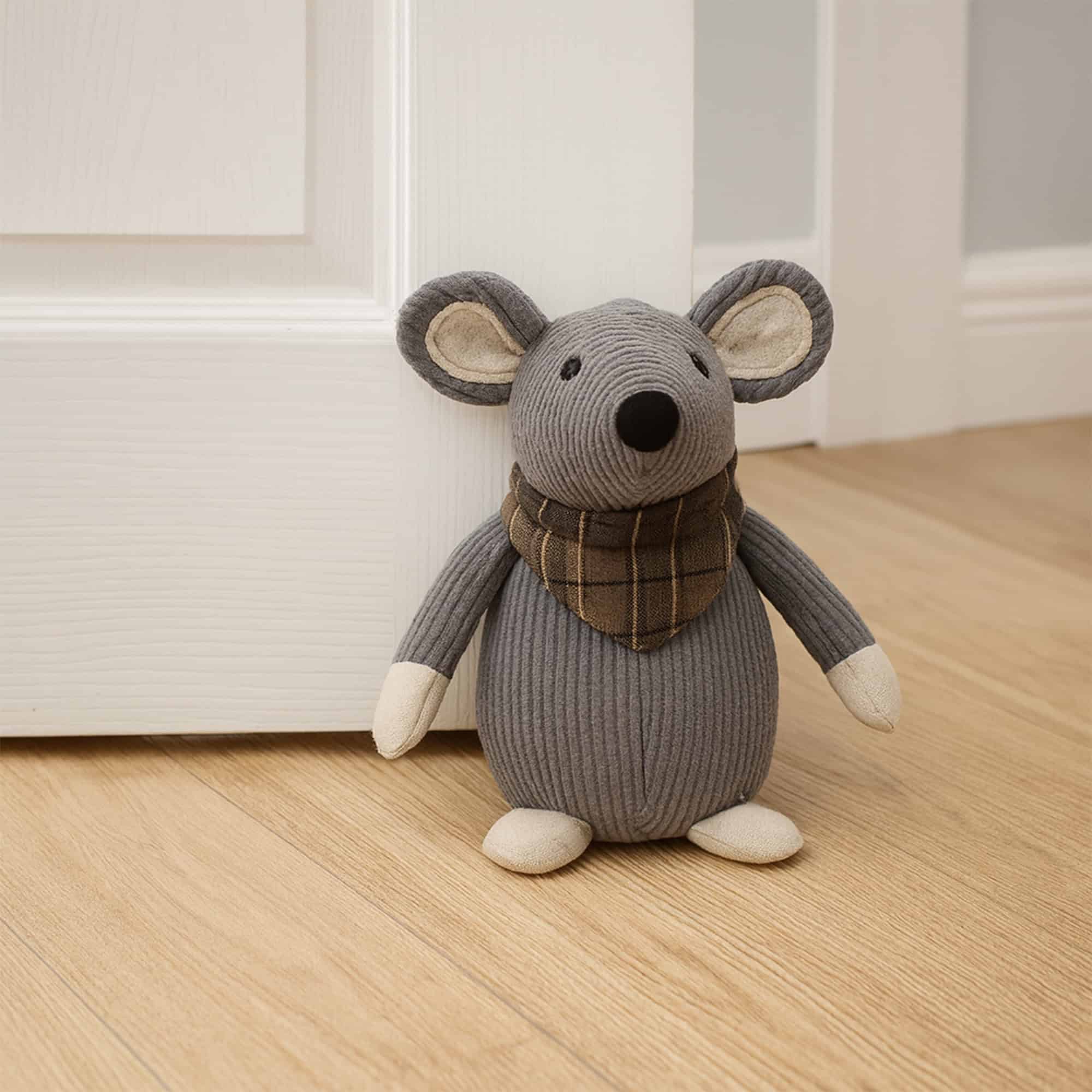 EVIDECO FRENCH HOME GOODS Decorative Mouse Door Stopper - Weighted Animal Doorstop 2.3 lb. Functional and Cute Corduroy Fabric - Keeps Doors Open and Prevents Slamming Perfect for Home or Office - Gray