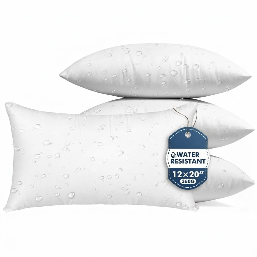 Phewnyzo Pack of 4 12 x 20 Outdoor Pillow Inserts Water Resistant Decorative Lumbar Cushion for Patio Sofa Bed Garden Furniture Fluffy Support #LPW0515W095