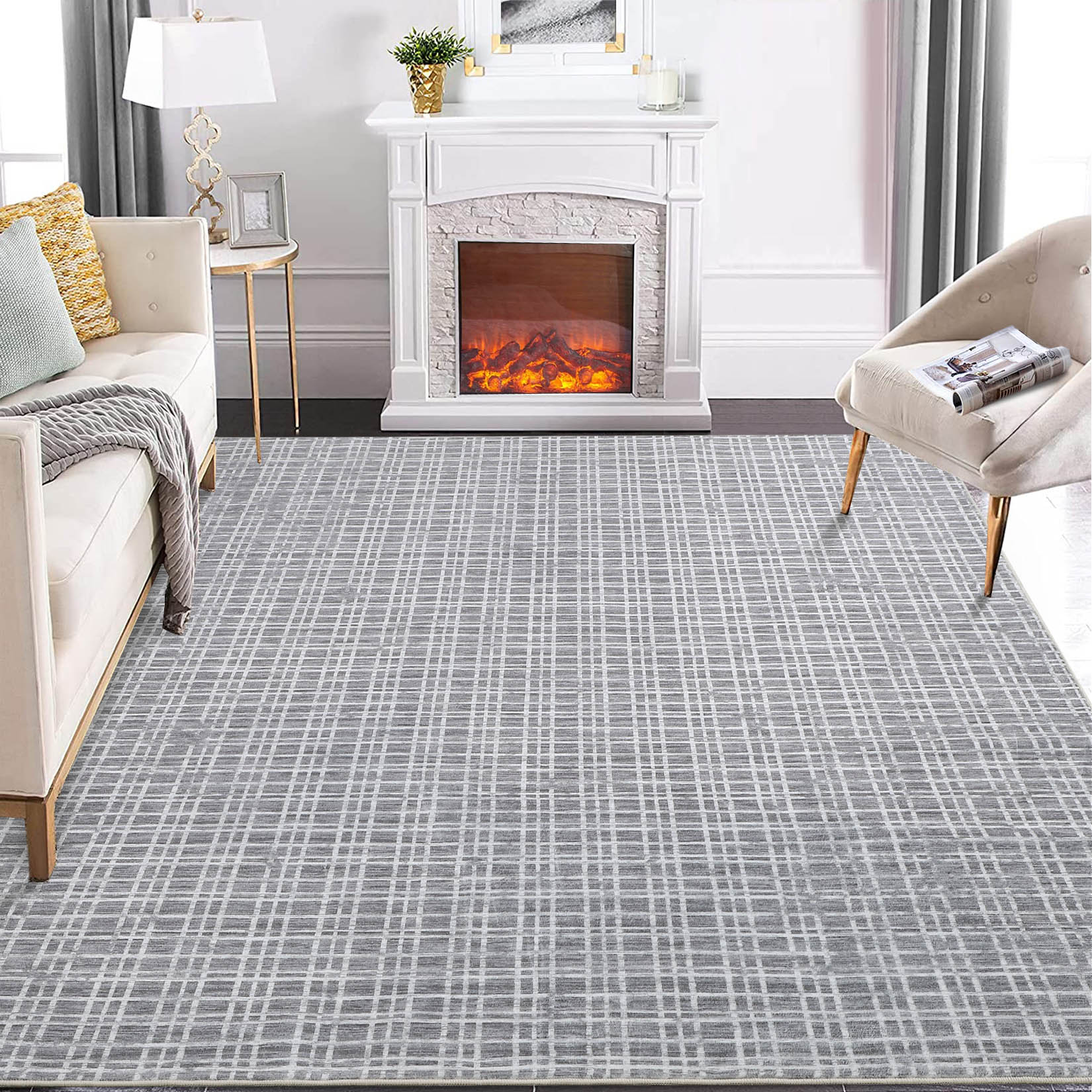 Garvee YXY-LO-PHO-10UNIRBR 10 x 13 (ft) Loomed Polyester Dark Gray Rectangular Indoor Geometric Mid-Century Modern Machine washable Area rug