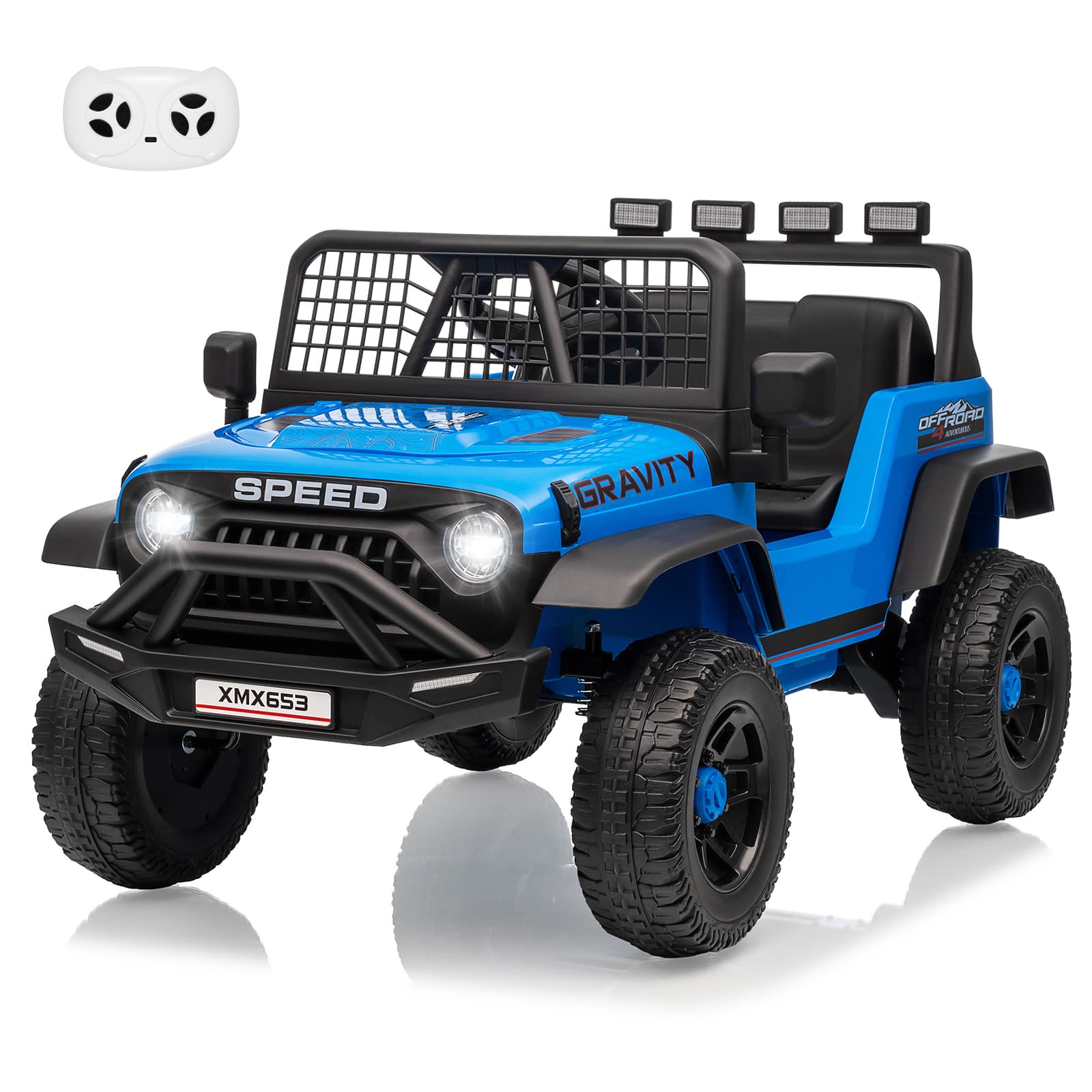Qeetex SUN-PTG-336N6Y5U 12V Kids Ride On Truck with Remote Control 3 Speeds LED Lights Music and Horn Electric Car Toy Blue