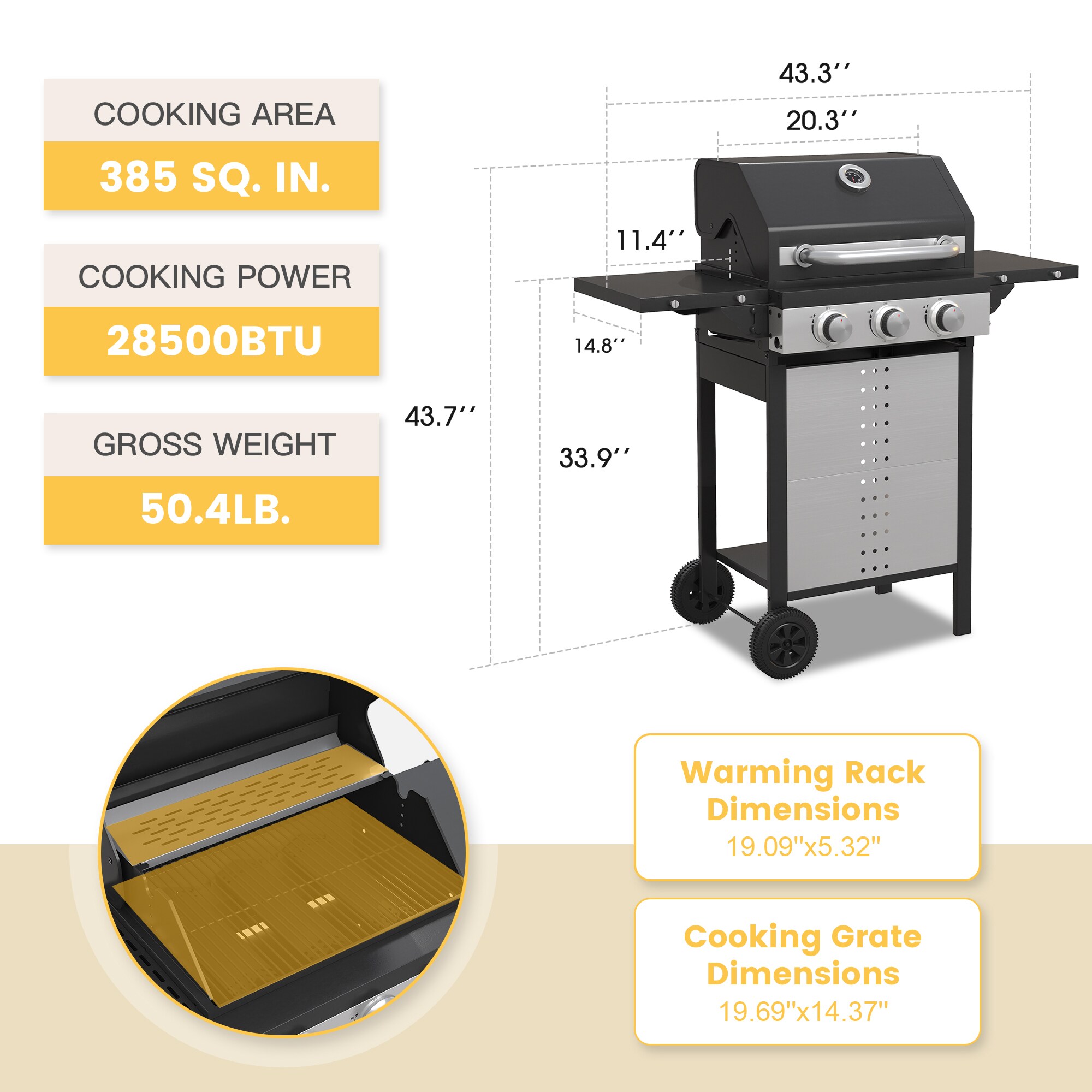 Lycvki CP11 Gas-Grill-Cookgrates-Warmracks - View #2