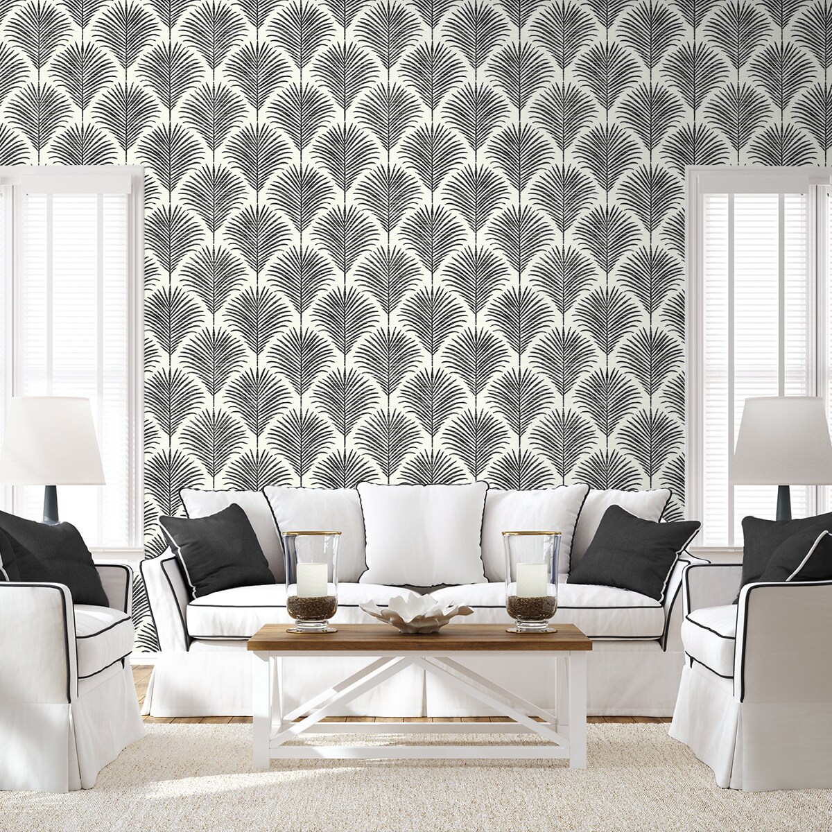 Inkwell & Off-White Vinyl Palm Leaf Peel and Stick Wallpaper