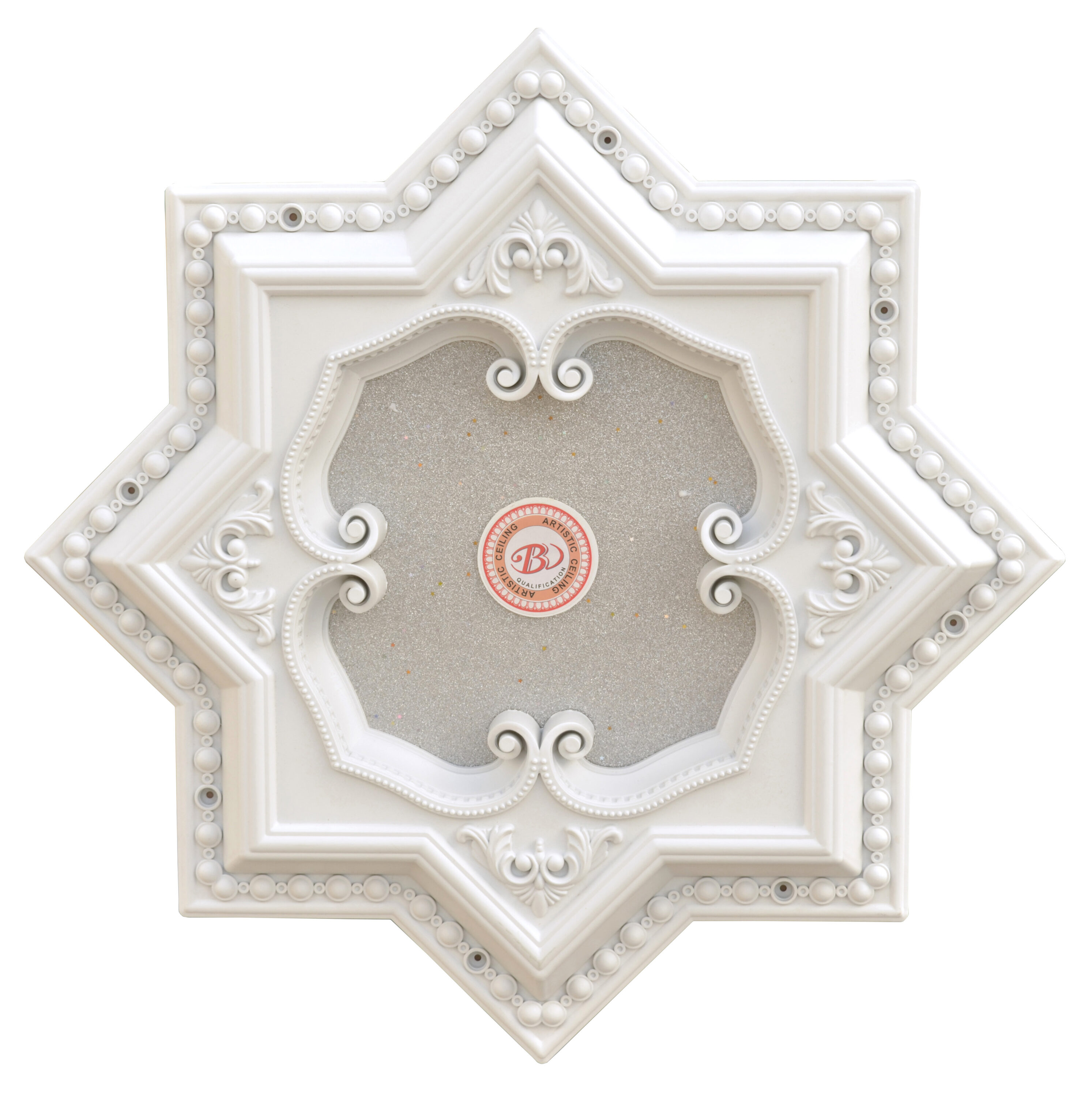 White and Silver Eight Pointed Star Ceiling Medallion 24in