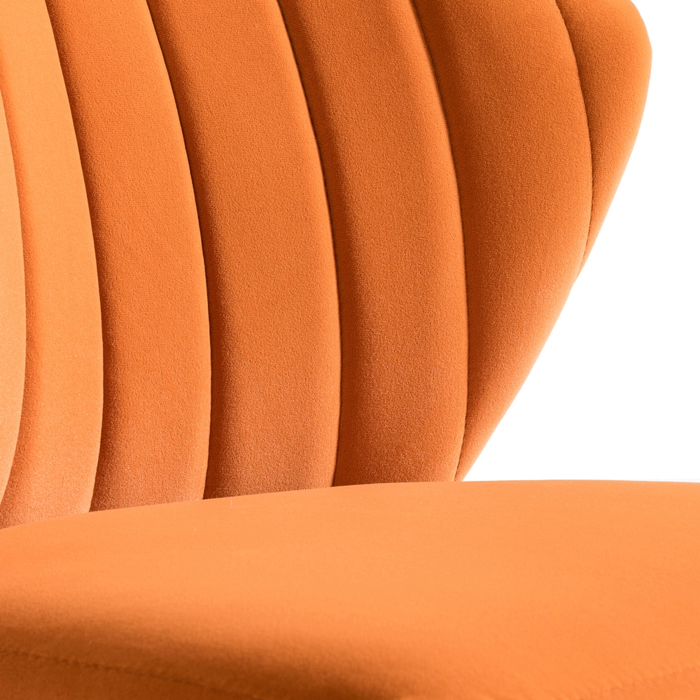 Velvet Upholstered Low Back Side Chair in Orange with Brass Legs, Set of 2
