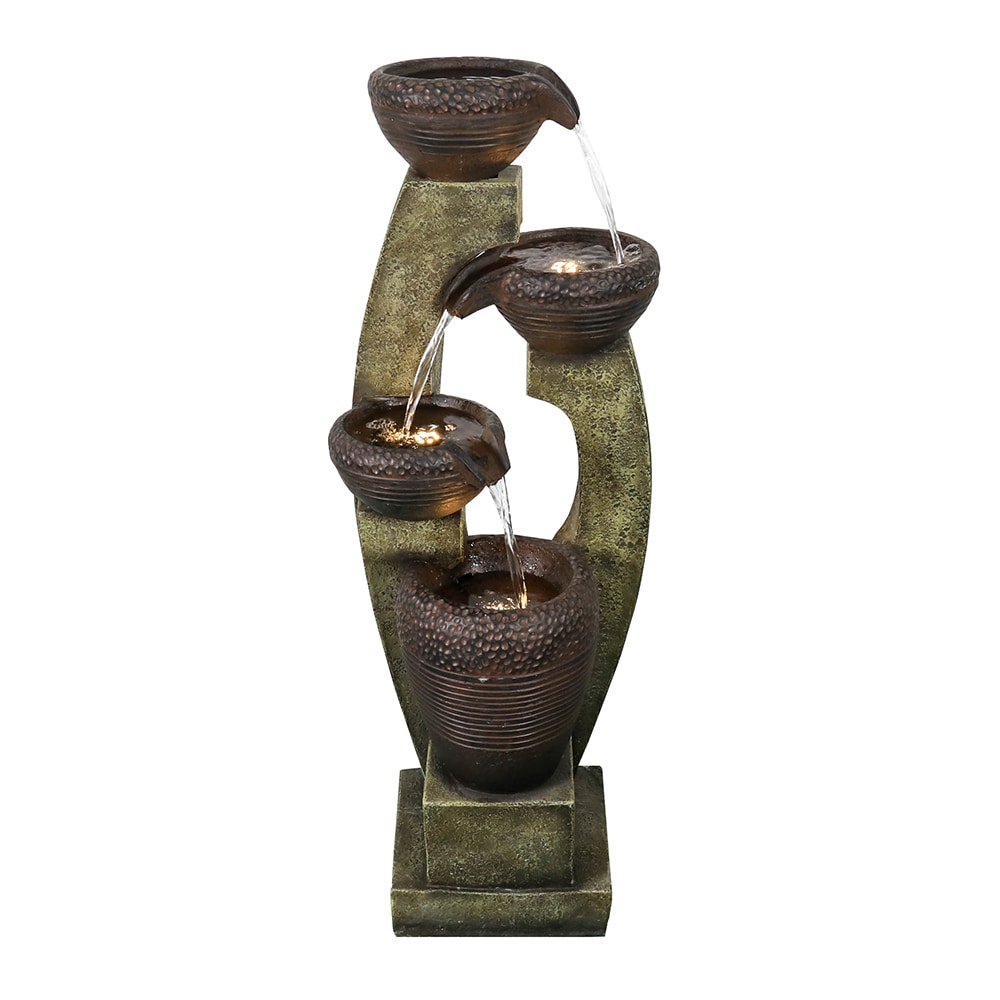 Tiered Rustic Pot Waterfall Fountain With Light Outdoor Fountains at ...