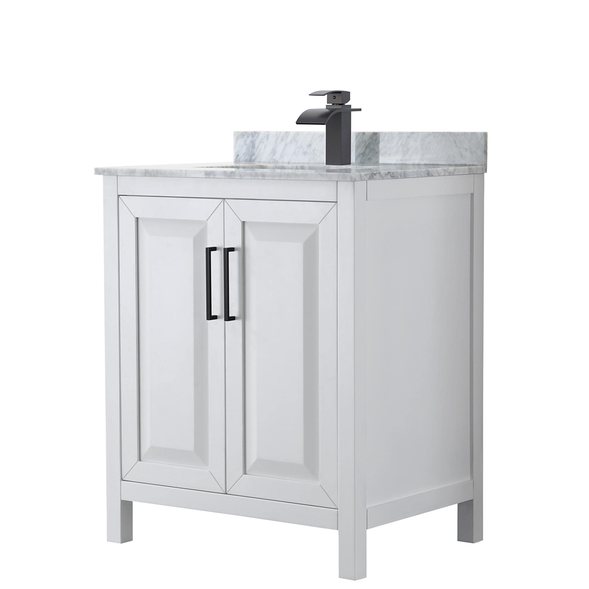 Wyndham Collection WCV252530SWBCMUNSMXX Daria 30-in White with Matte Black Trim Undermount Single Sink Bathroom Vanity with White Carrara Marble Natural Marble Top