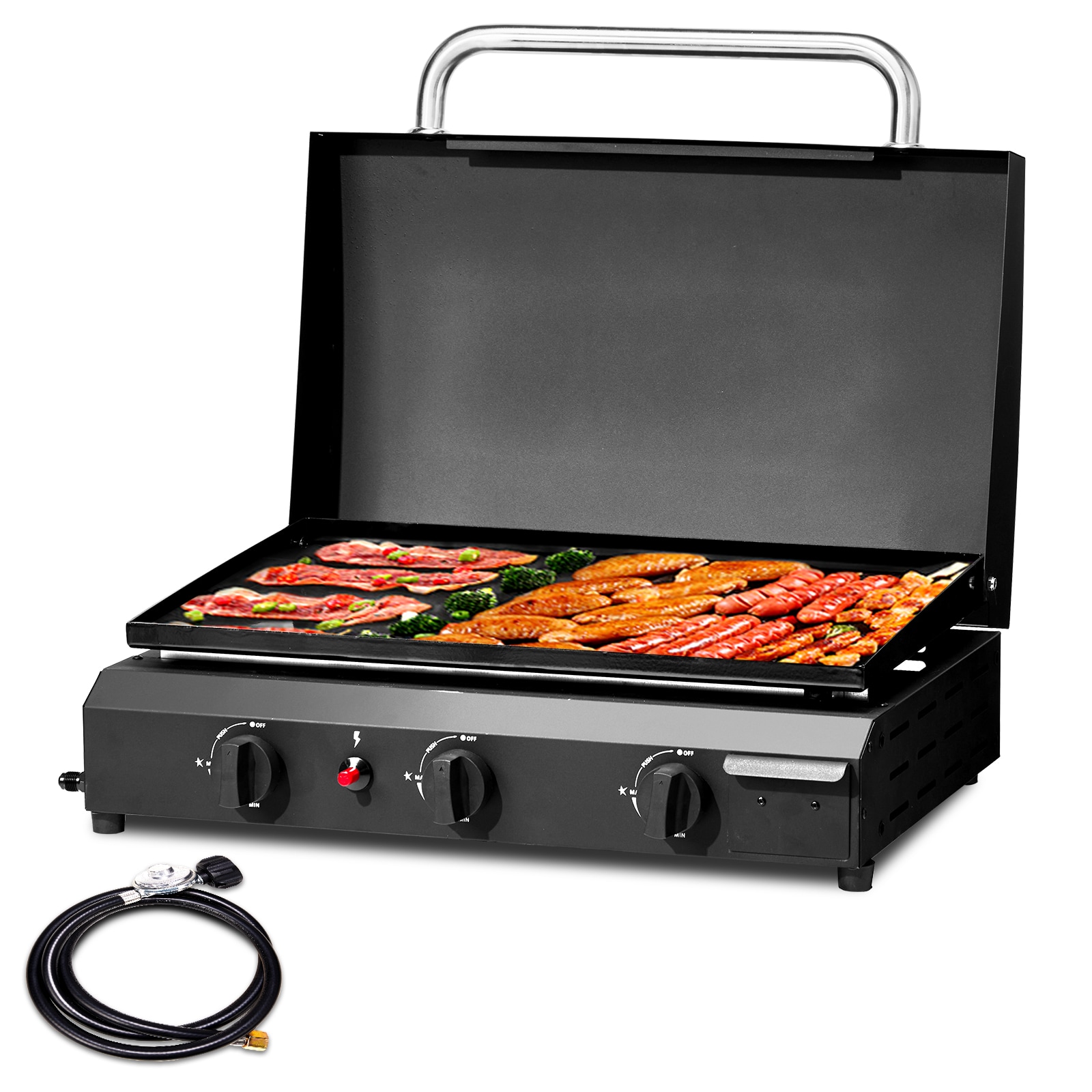 Bestcore 3-Burner Flat Top Gas Griddle 30000-BTU Propane Griddle Station with 23.2-in x 14.2-in Ceramic Coated Cast Iron Cooking Surface