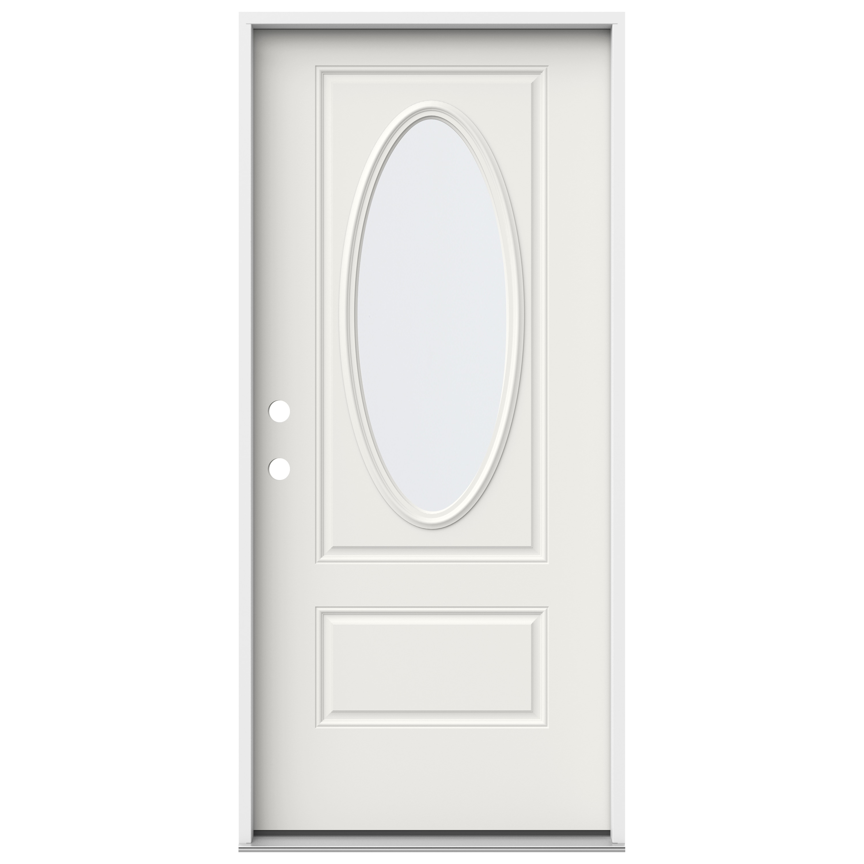 66.5 inch x 82.375 inch Blacksmith Full Oval Lite Prefinished White  Right-Hand Inswing Steel Prehung Front Door with Sidelites and Brickmould