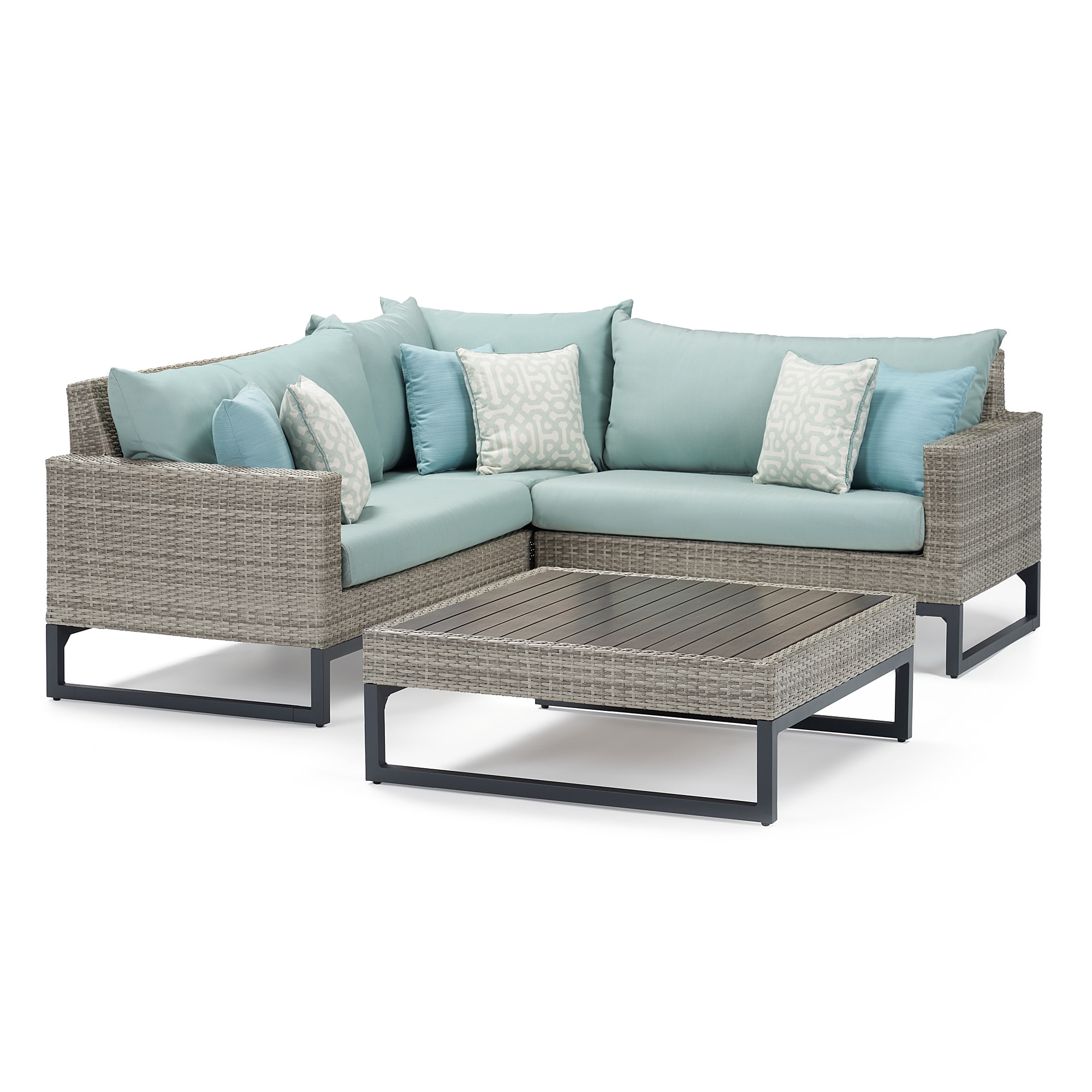 RST Brands OP-PESS4B-MILO-G-SPA Milo 4 -Piece Rattan Patio Sofa Conversation Set with Blue Sunbrella Cushions