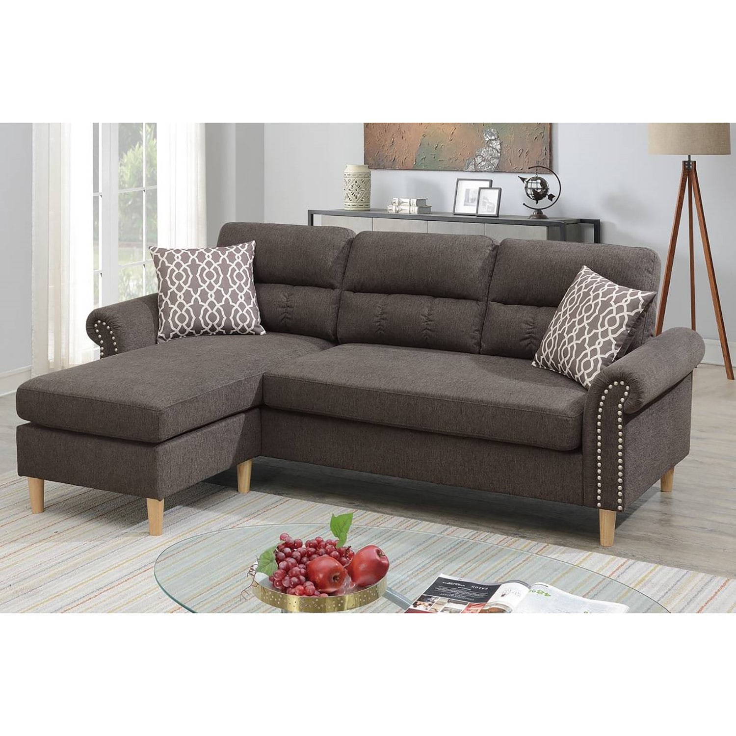 GZMR GZ-GN3013A Sectional Sofa 87-in Modern Tan Velvet 4 -seater Sofa