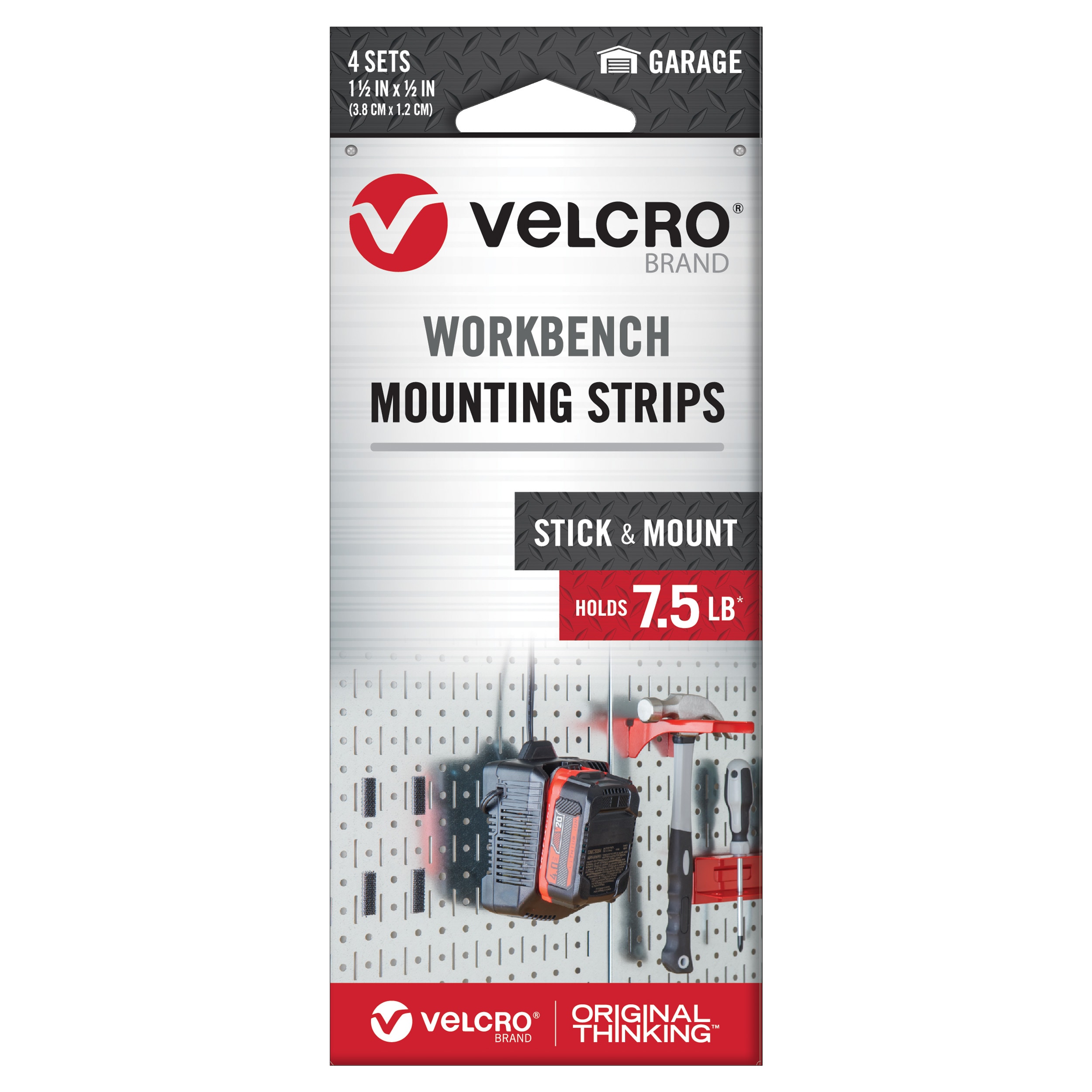 VELCRO Brand VEL-30824-USA Inch Black Hooks Workbench Mounting Strips 1 1/2in x 1/2in Hook loop fastener 4 -Pack