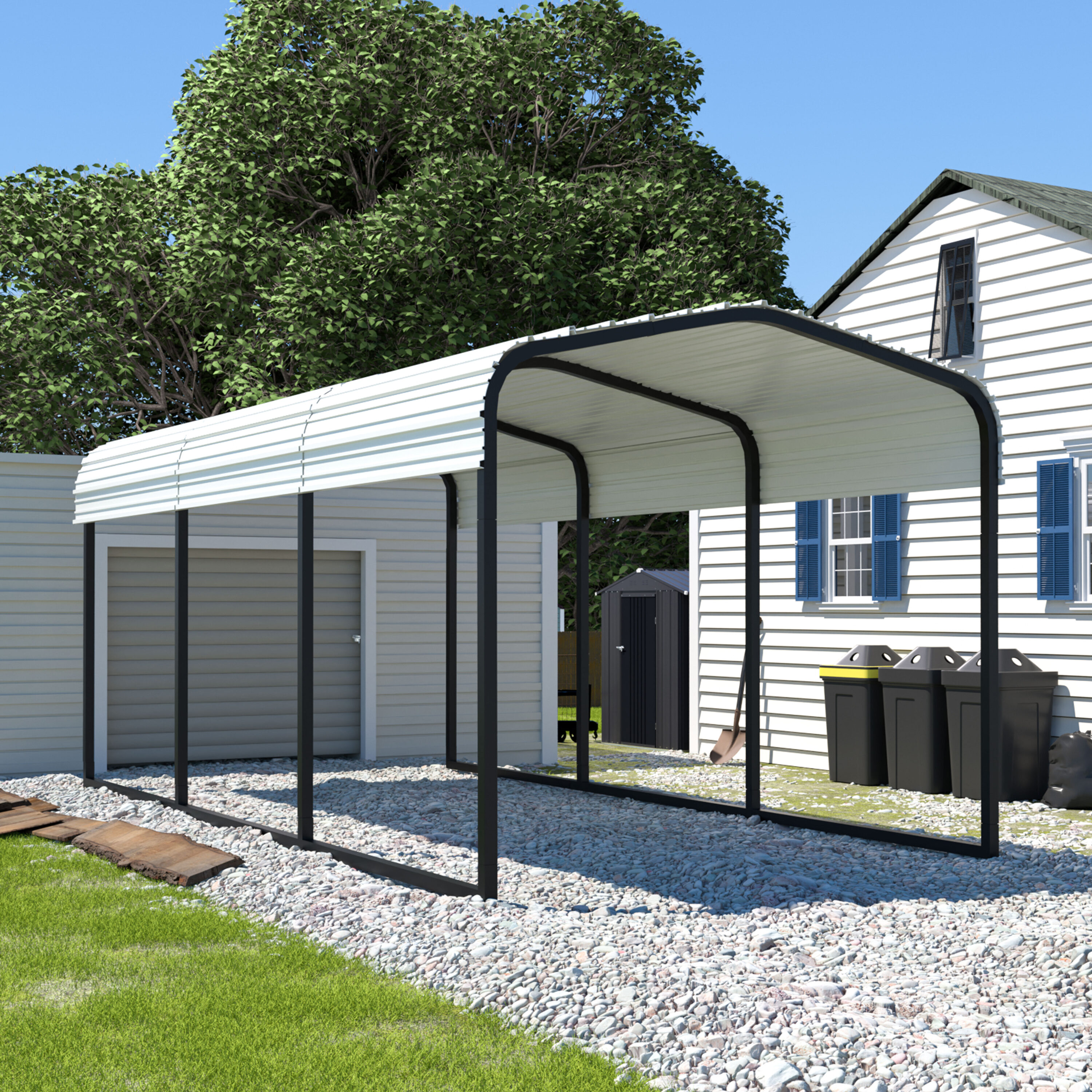 VEIKOUS PG0216-01-03 10-ft W x 15-ft L x 7.5-ft H White Metal Carport