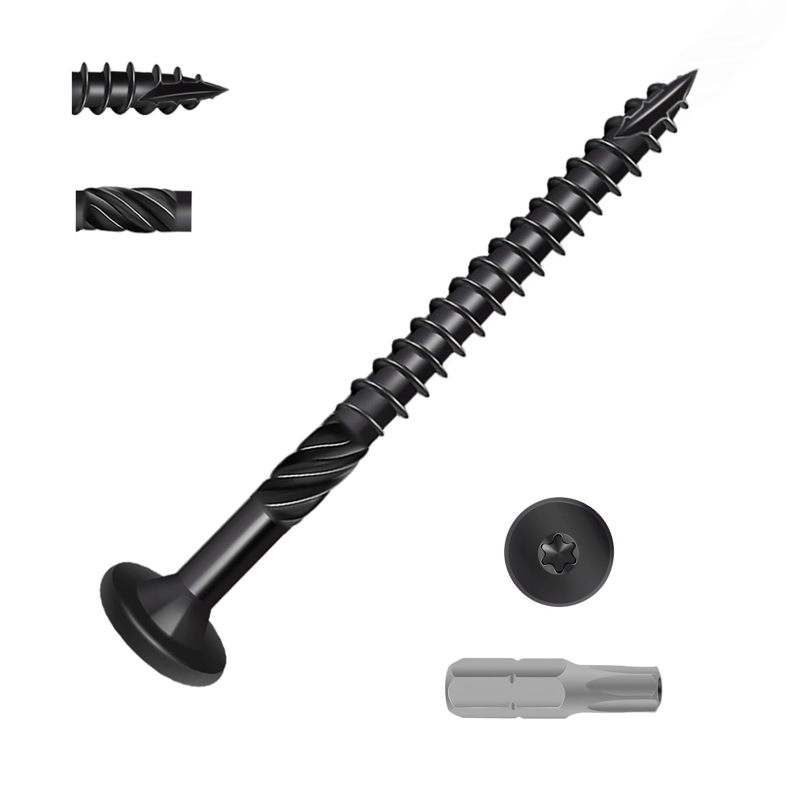 AKSCYZM 14 x 3 Wood Screws Heavy Duty Outdoor Deck Screws Star Drive Black Rust Resistant Epoxy Coated with T30 Star Bit 50 Pieces #LAK0821K1887