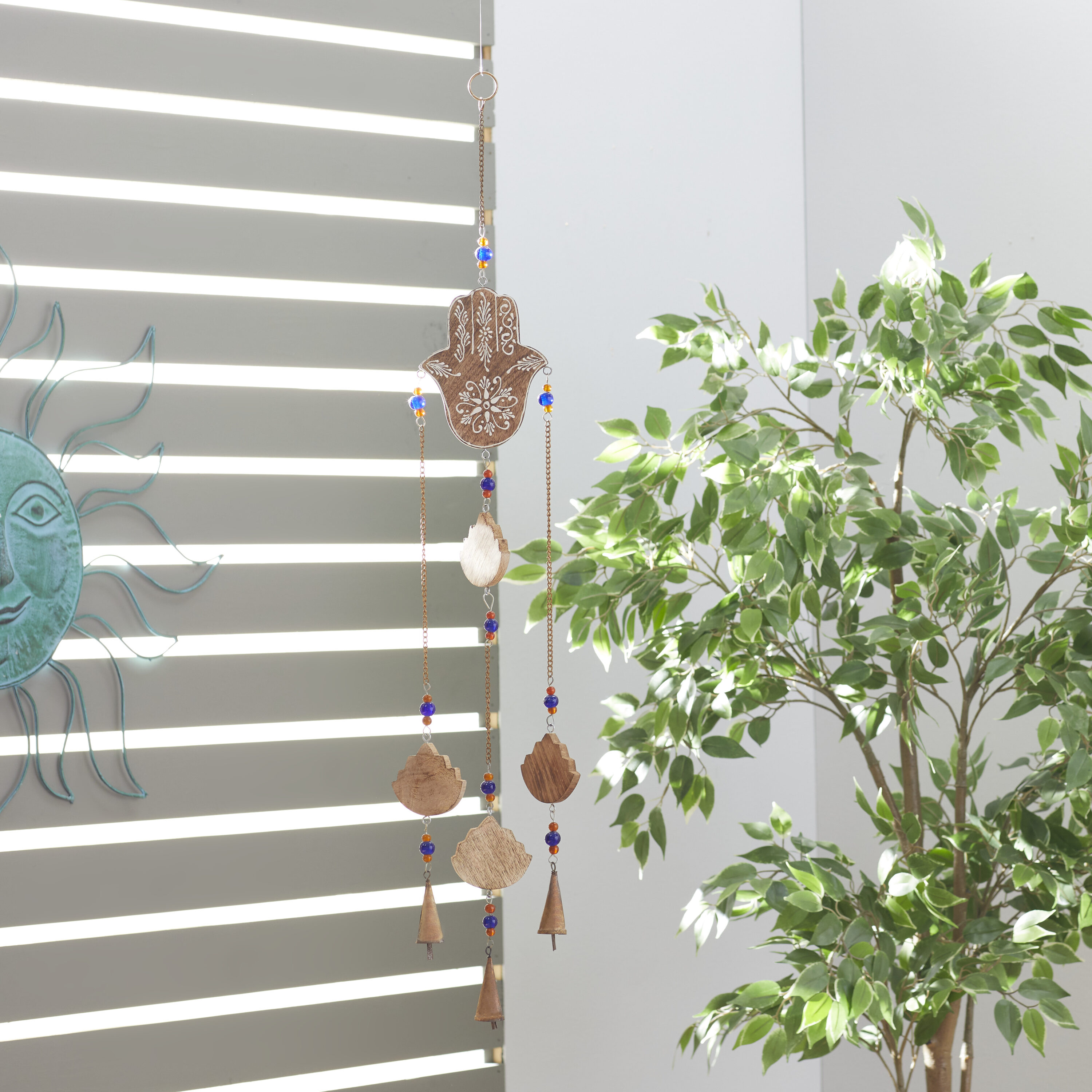 Grayson Lane 41420 32-Inches Bronze Handmade with Glass Beads and Cone Bells Metal Oriental Wind Chime