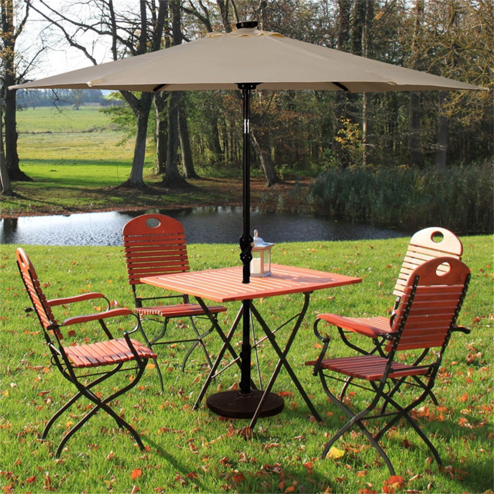 BABOOM 8.8-ft Steel Beige Push-button Tilt Market Patio Umbrella with ...
