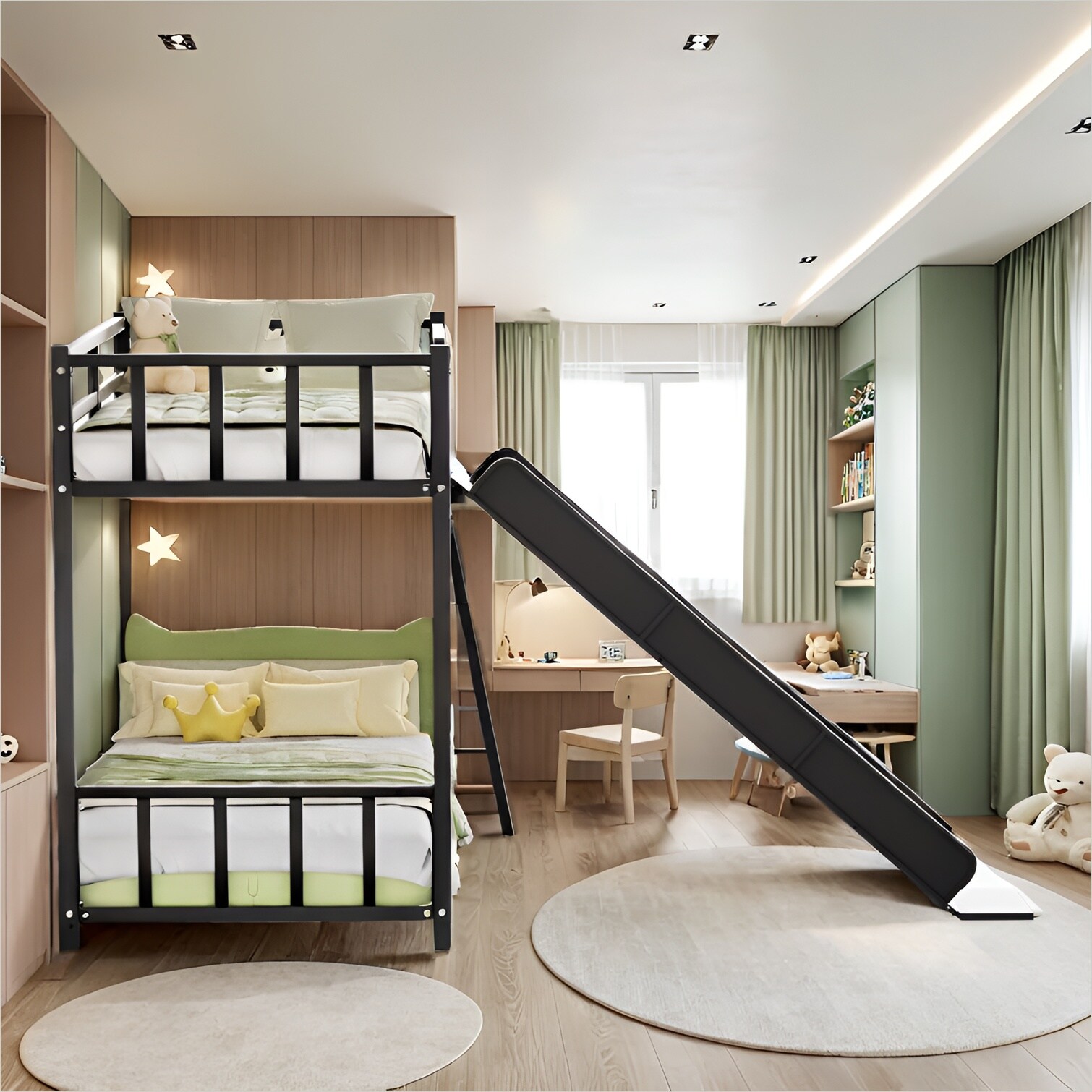 Naturefalls Metal Twin Bunk Bed with Slide and Ladder Space-Saving ...