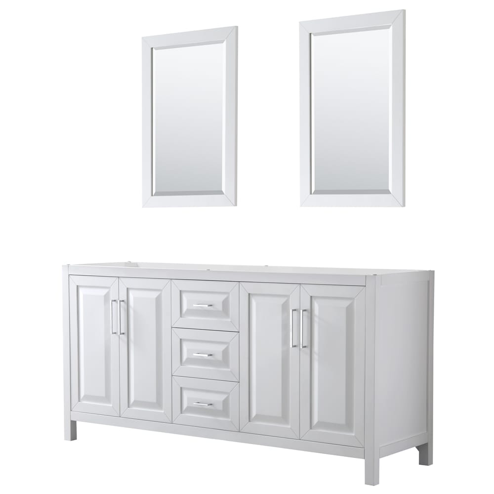 Wyndham Collection WCV252572DWHCXSXXM24 Daria 72-Inches White with Polished Chrome Trim Bathroom Vanity Base Cabinet without Top (Mirror Included)