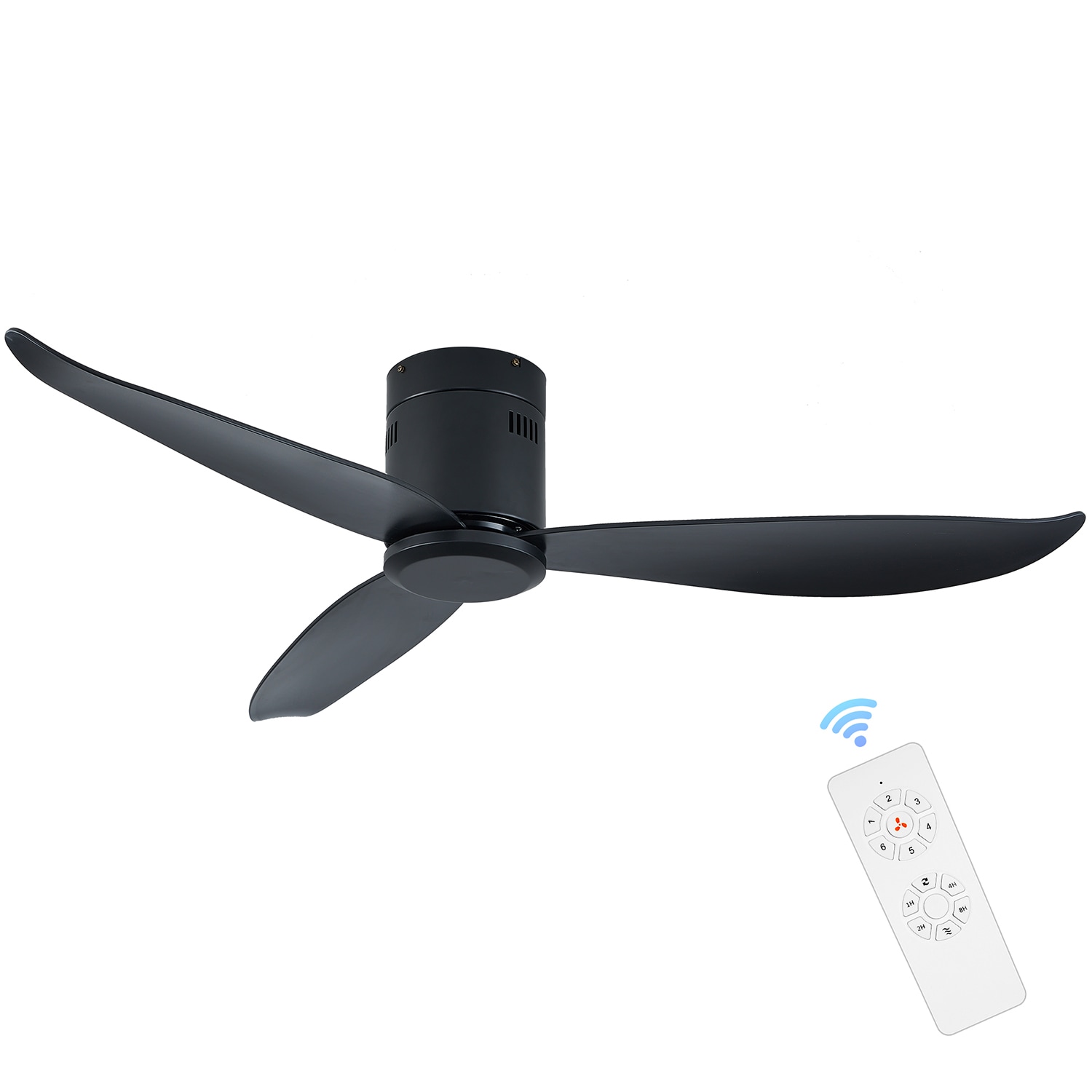 Yardreeze ZSFHXDCF17BK0407 52-in Flush Mount Black with ABS Blades Propeller Ceiling Fan Without Light - Remote Included ( 3 -Blade )