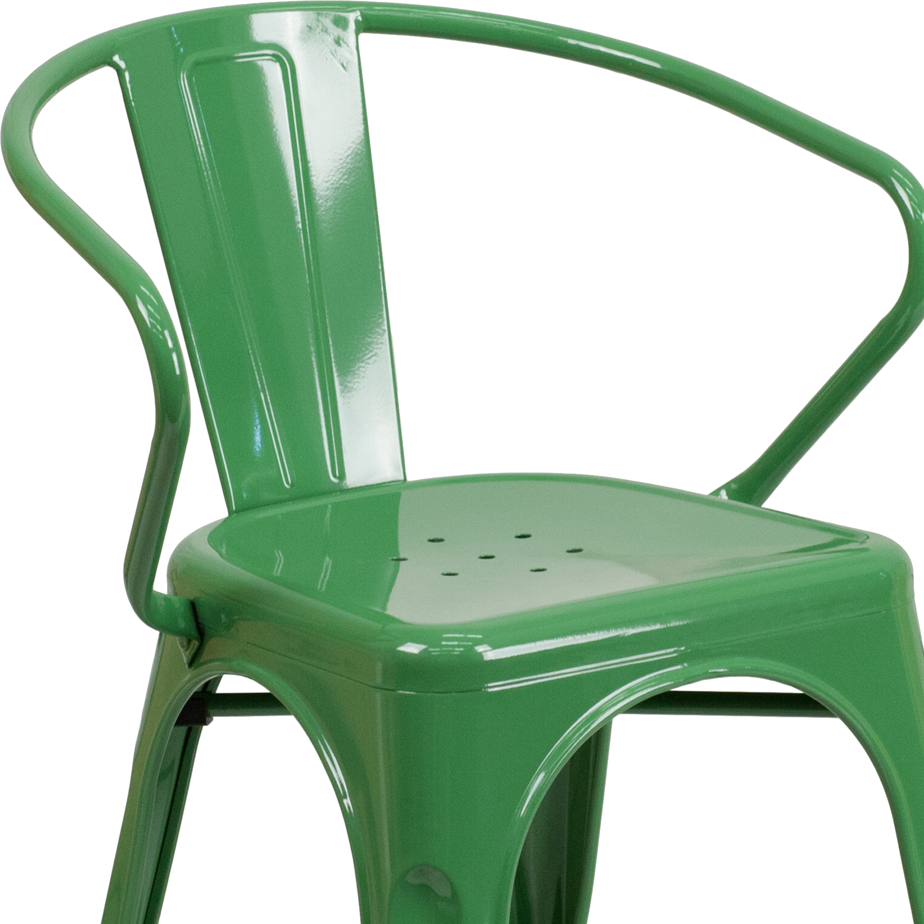 Vibrant Green Steel Indoor-Outdoor Armchair with Vertical Slat Back