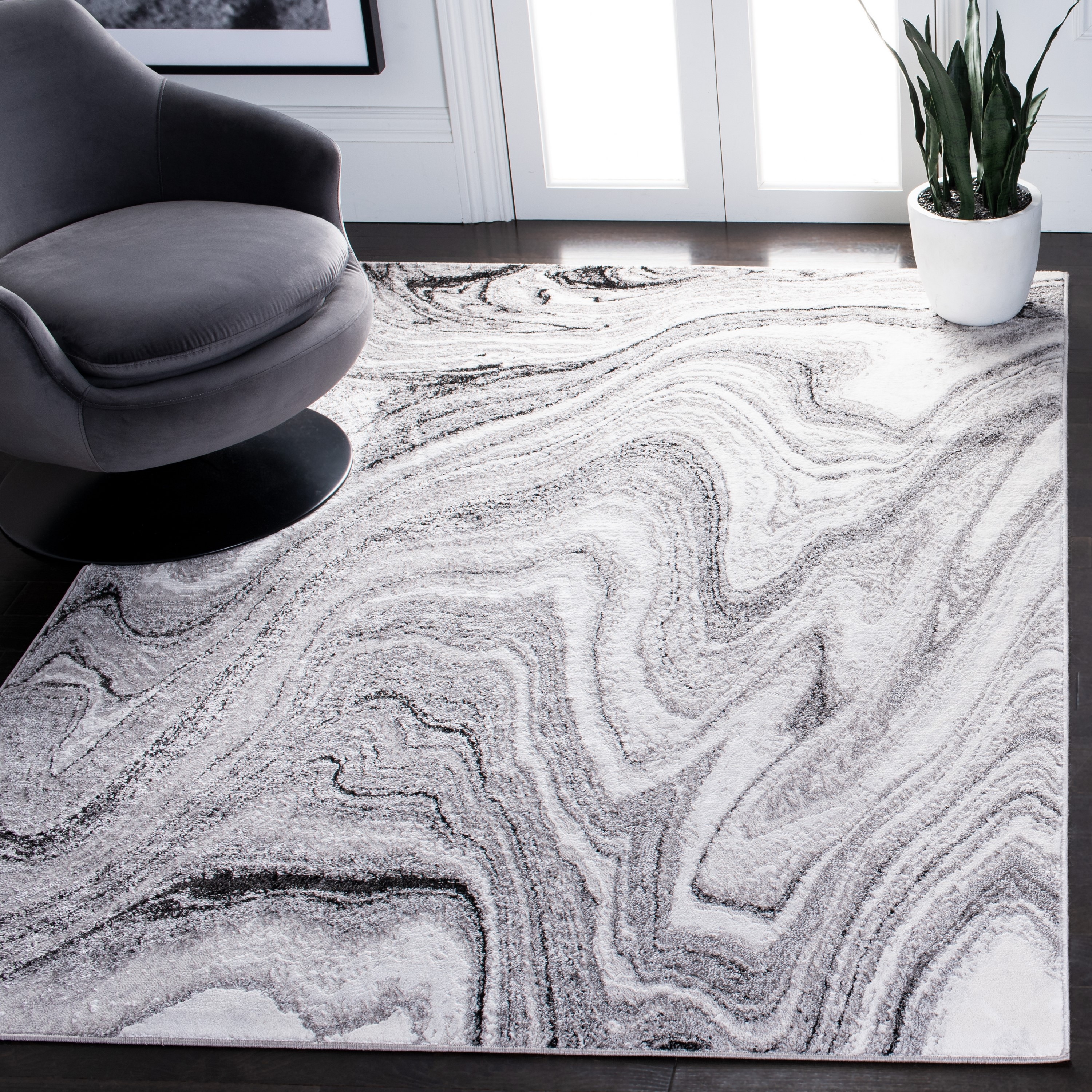 Safavieh ALA246F-4 Amelia Kristjana 4 x 6 (ft) Loomed Synthetic Light Gray/Ivory Rectangular Indoor Geode Bohemian/Eclectic Area rug