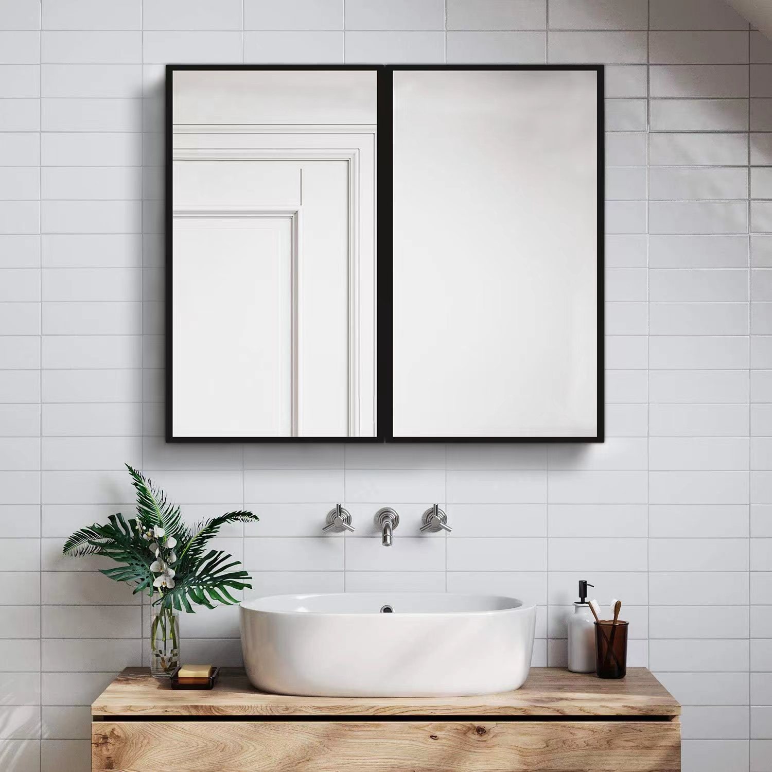 Forclover ASM-JG2630 30-Inches x 26-Inches Surface/Recessed Mount Black Mirrored Rectangle Medicine Cabinet