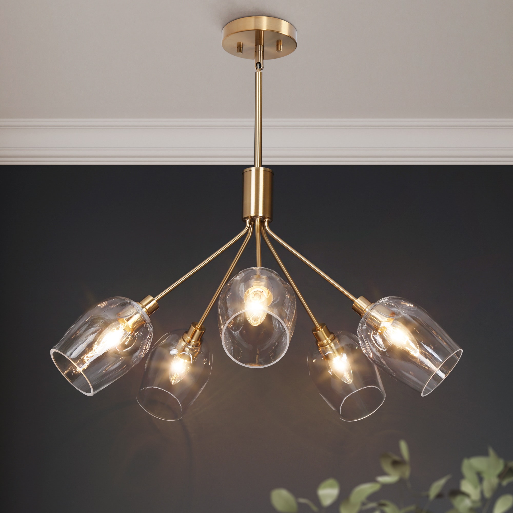 5-Light Polished Gold Modern/Contemporary LED Dry rated Chandelier | - Uolfin MEUBNI-LWS24586-N7