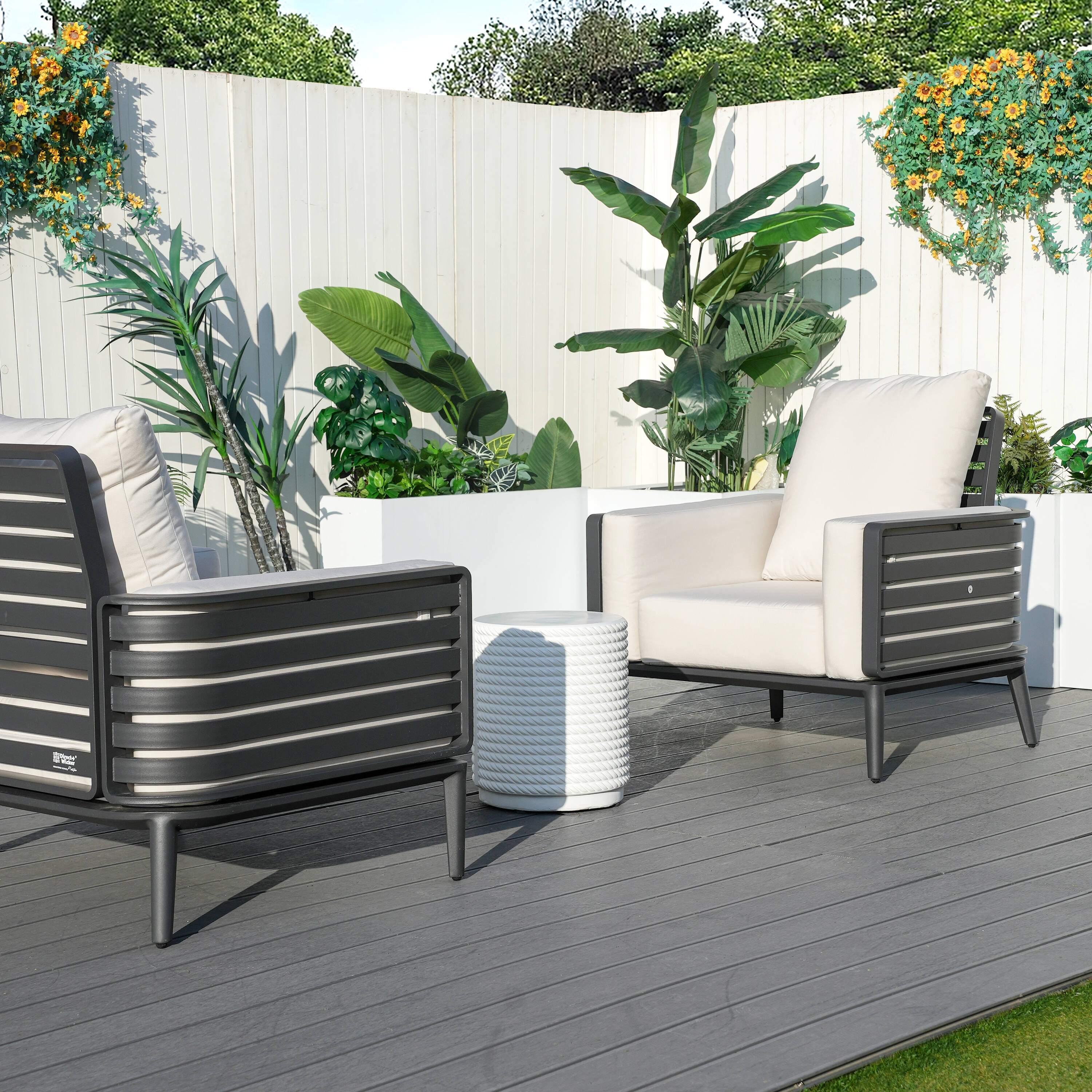 Direct Wicker DWS-2350SC2&2462ST 3 -Piece 2 Patio Sofa Conversation Set with White Cushions