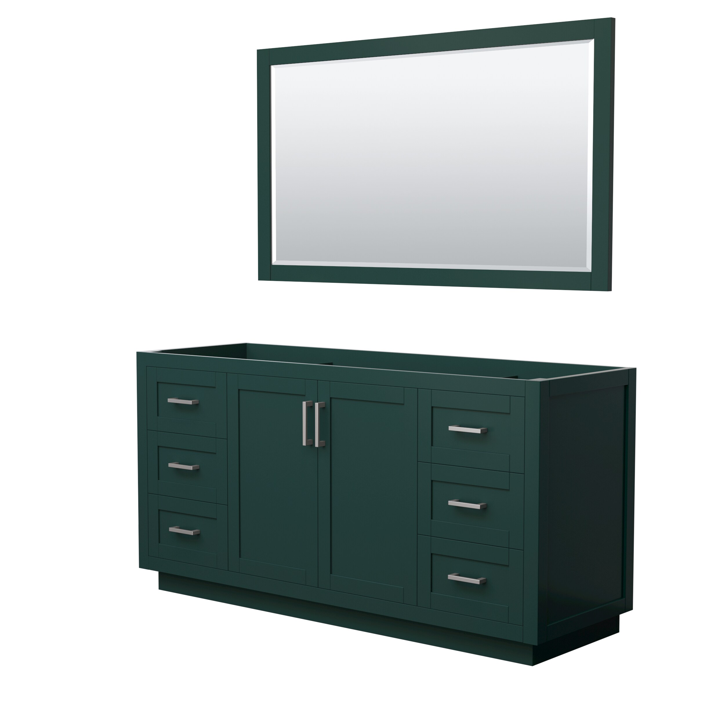 Wyndham Collection WCF292966SGECXSXXM58 Miranda 66-in Green with Brushed Nickel Trim Bathroom Vanity Base Cabinet without Top (Mirror Included)