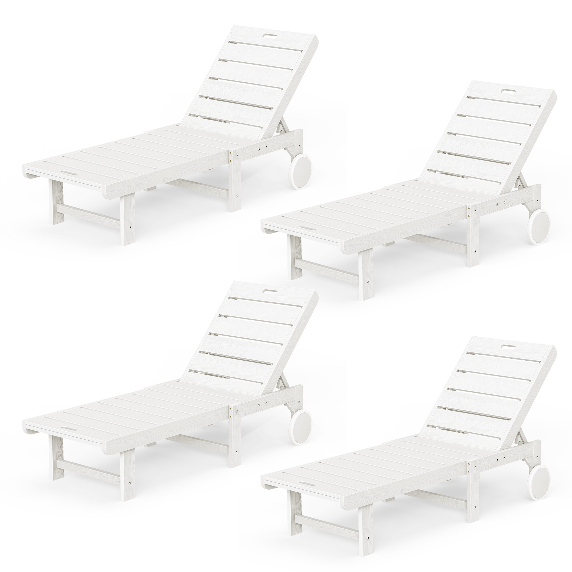 Yurevna A4JT-003-02LS Chaise lounge Set of 4 White HDPE Frame Stationary Chaise Lounge Chair with Slat Seat