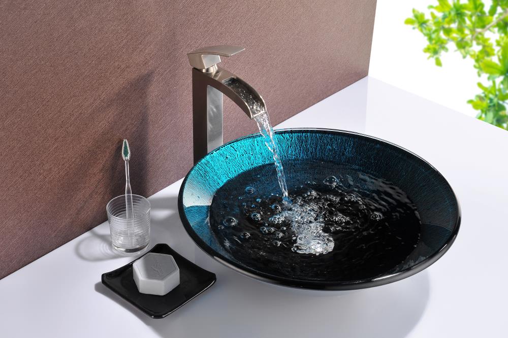 Marine Crest Blue and Black Glass Vessel Sink