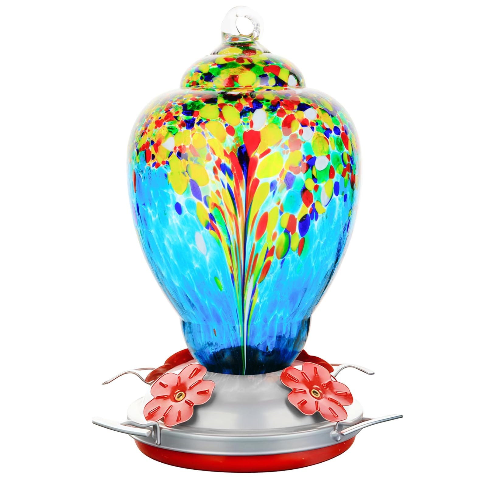 ITOPFOX -  Hummingbird Feeder Outdoor Patio 32 Ounce Large Colorful Hand Blown Glass with Ant Moa...