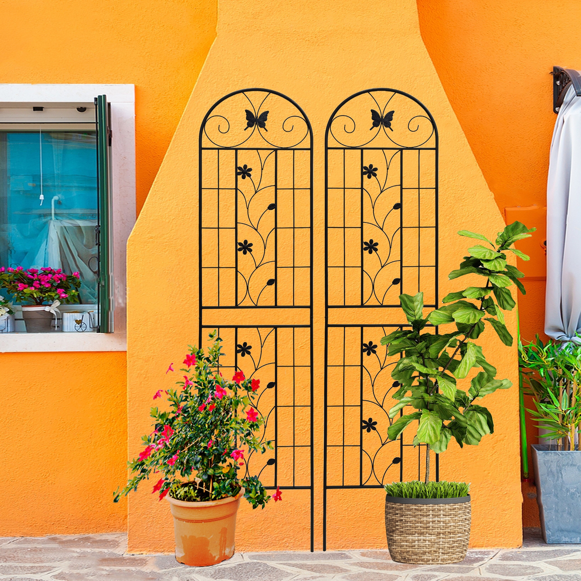 Tatayosi T6P268024 2 Pack Metal Garden Trellis Rustproof Trellis for Climbing Plants Outdoor Flower Support Black