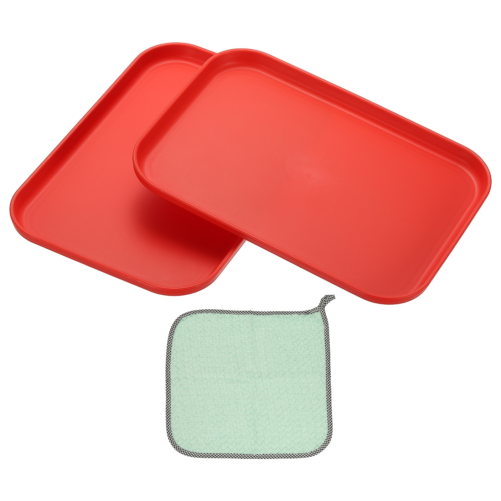 PATIKIL 9.5x6.9 Inch Plastic Tray 2pcs Rectangular Plates Small Food Tray Wheat Plates Dishes Reusable Dessert Plate Trays with Cloth for Cake Fruits Salad Cupcake Steak Serving Red