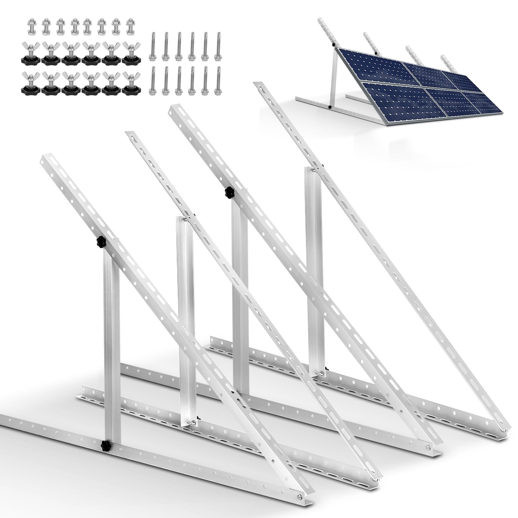 Misopily 2 Sets 4 Pack 45 inch Adjustable Solar Panel Tilt Mount Brackets With Foldable Legs 2400Pa Windproof Kit For RV Roof Ground #LMS0421R30