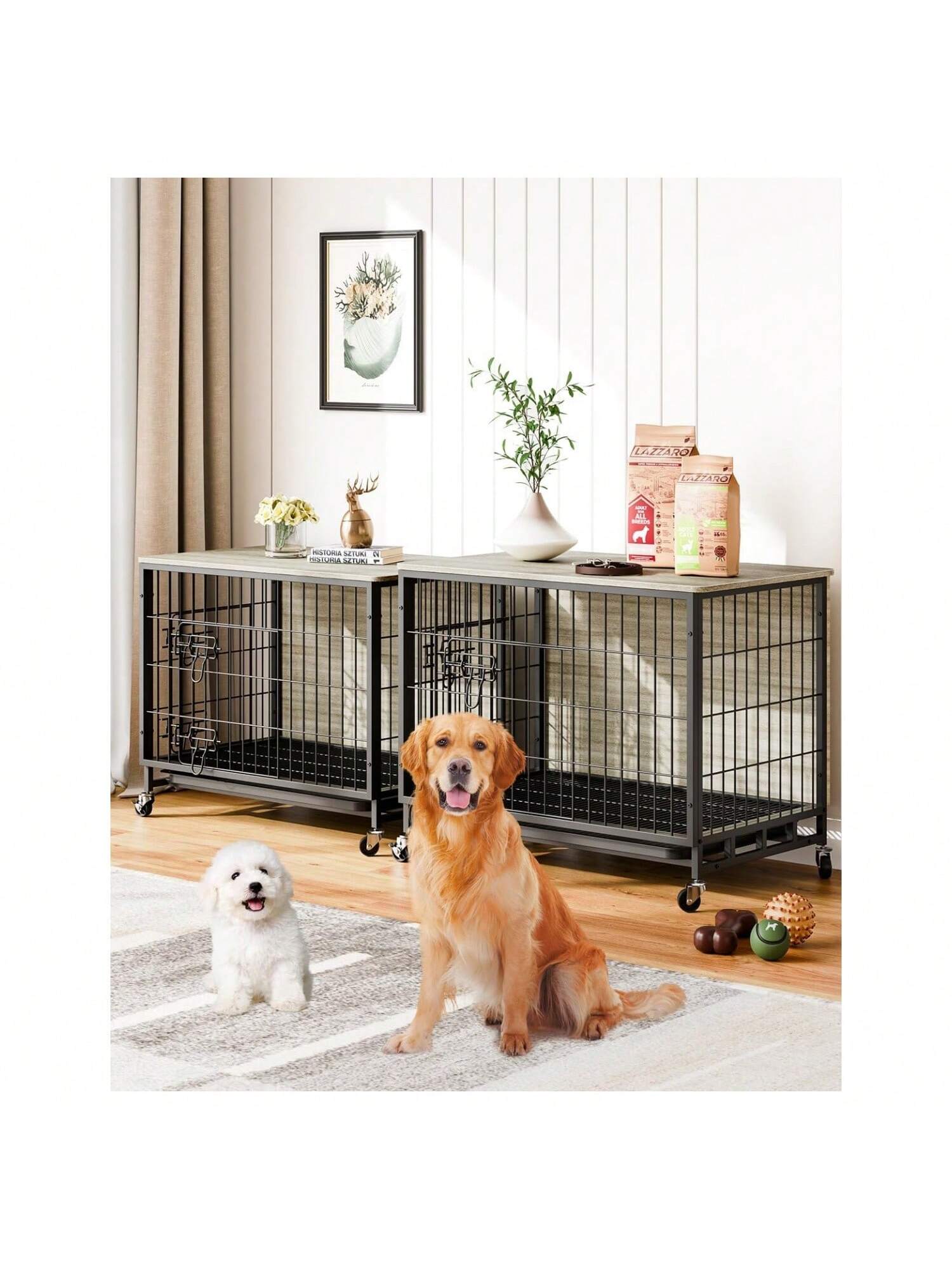 Qeetex Dog Crate Furniture 27 inch Double-Doors Dog Kennel Indoor With ... - Dog Crate With Removable Floor Door