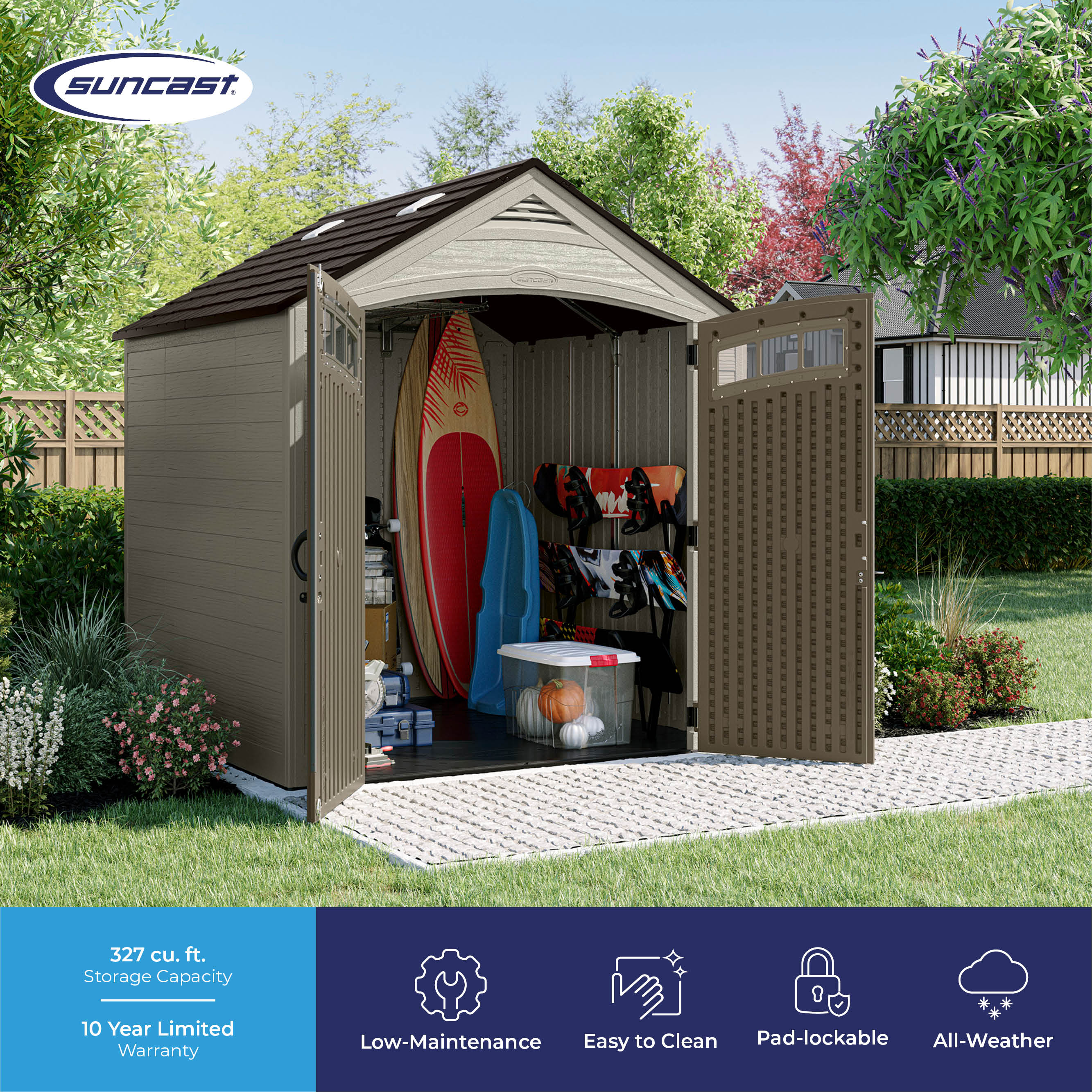 Beige 7x7 ft Resin Storage Shed with Windows