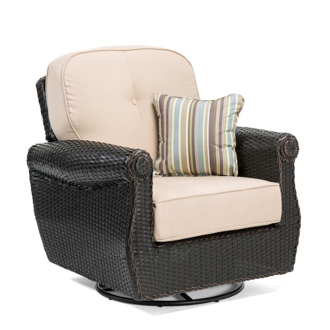 La Z Boy Outdoor Breckenridge Woven Brown Metal Frame Swivel Rocking Chair S With Spectrum Tan Sand Sunbrella Cushioned Seat In The Patio Chairs Department At Com - Cushioned Swivel Rocker Patio Chairs