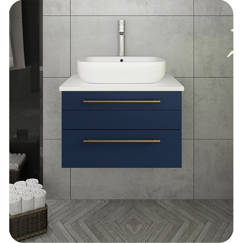 Fresca FCB6124RBL-VSL-CWH-V Lucera 24-in Royal Blue Single sink Floating Bathroom Vanity with White Quartz Top